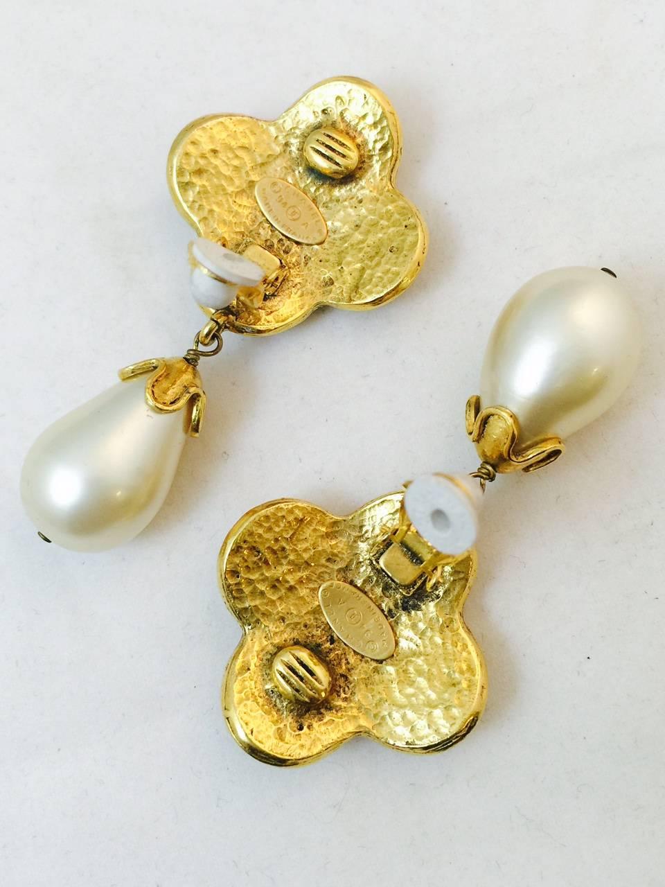 Contemporary 1994 Chanel Gripoix and Faux Pearl Drop Earrings