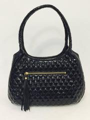 Eric Javits Black Patent Diamond Quilted Shoulder Bag With Tassel