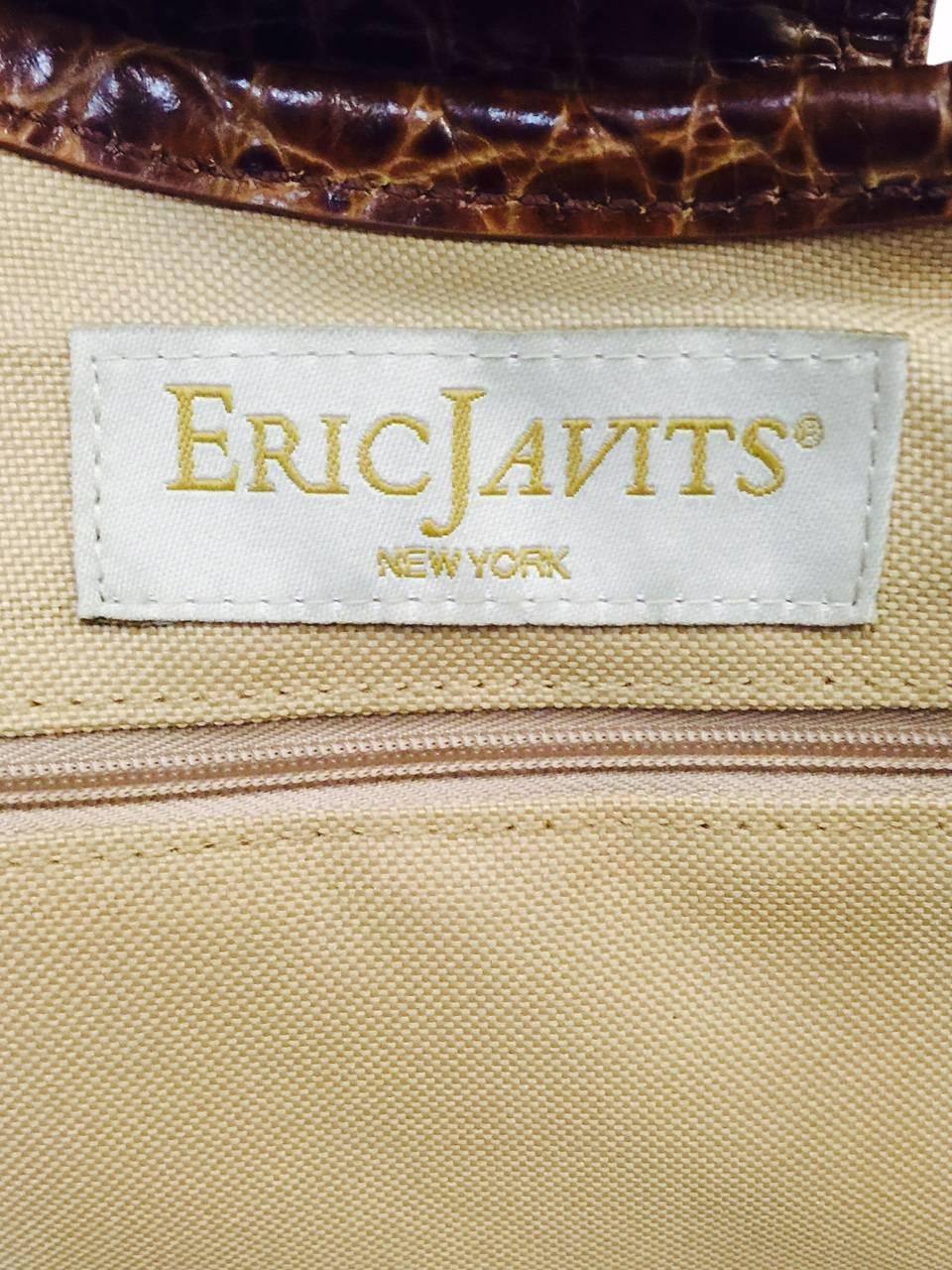 Eric Javits Tan Jute Hobo Bag With Crocodile Embossed Leather Trim 2