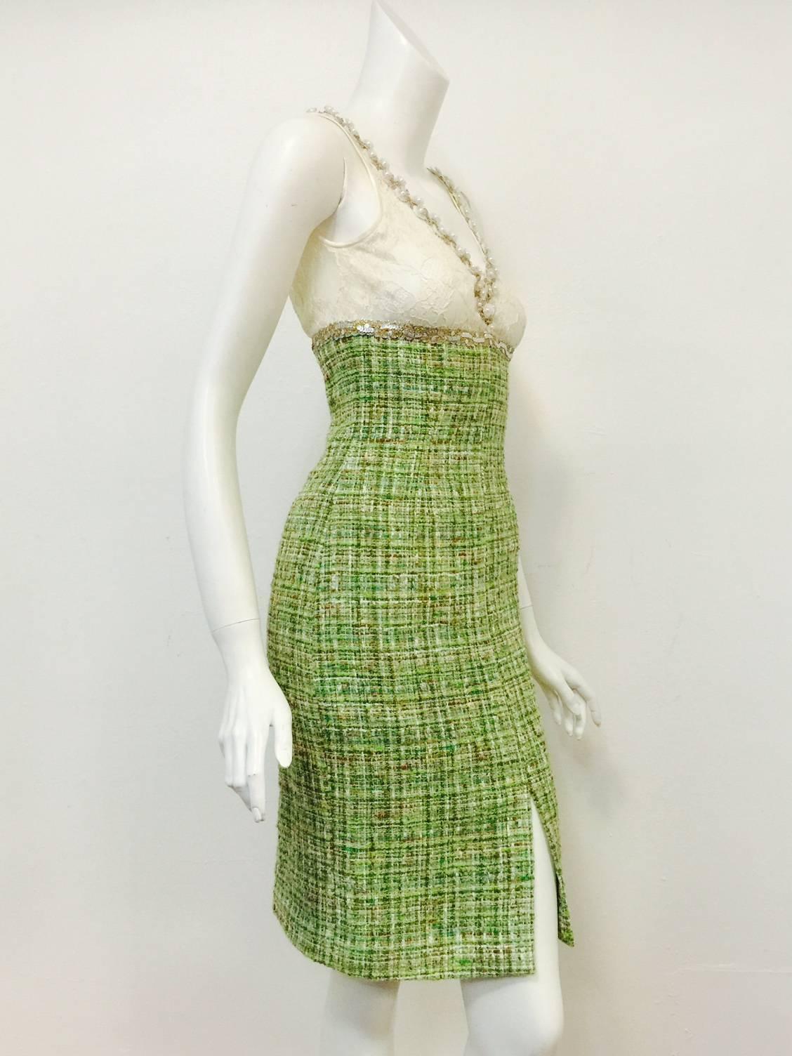 Dolce and Gabbana Sleeveless Tweed and Lace Sheath With Embroidery  In Excellent Condition In Palm Beach, FL