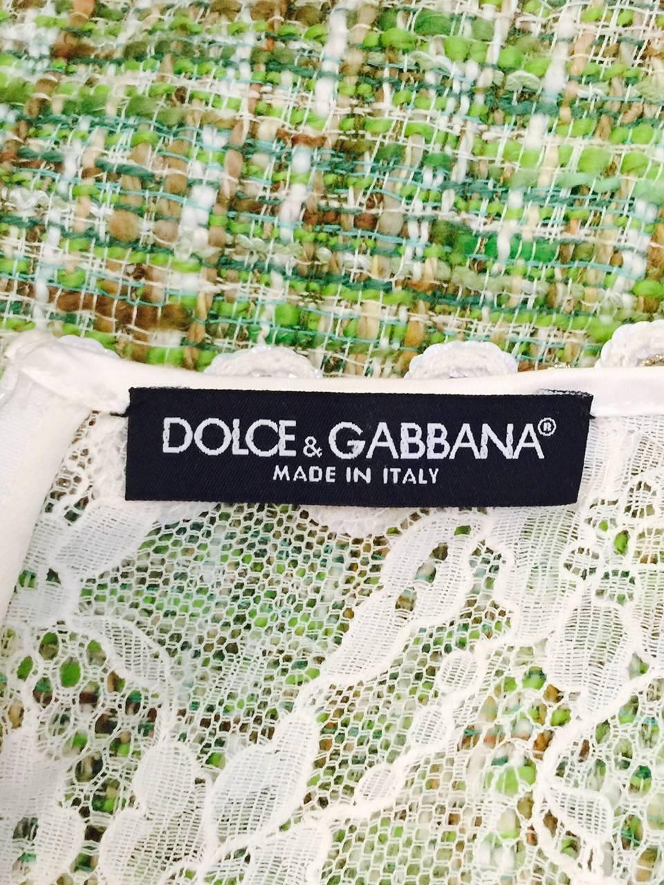 Dolce and Gabbana Sleeveless Tweed and Lace Sheath With Embroidery  2