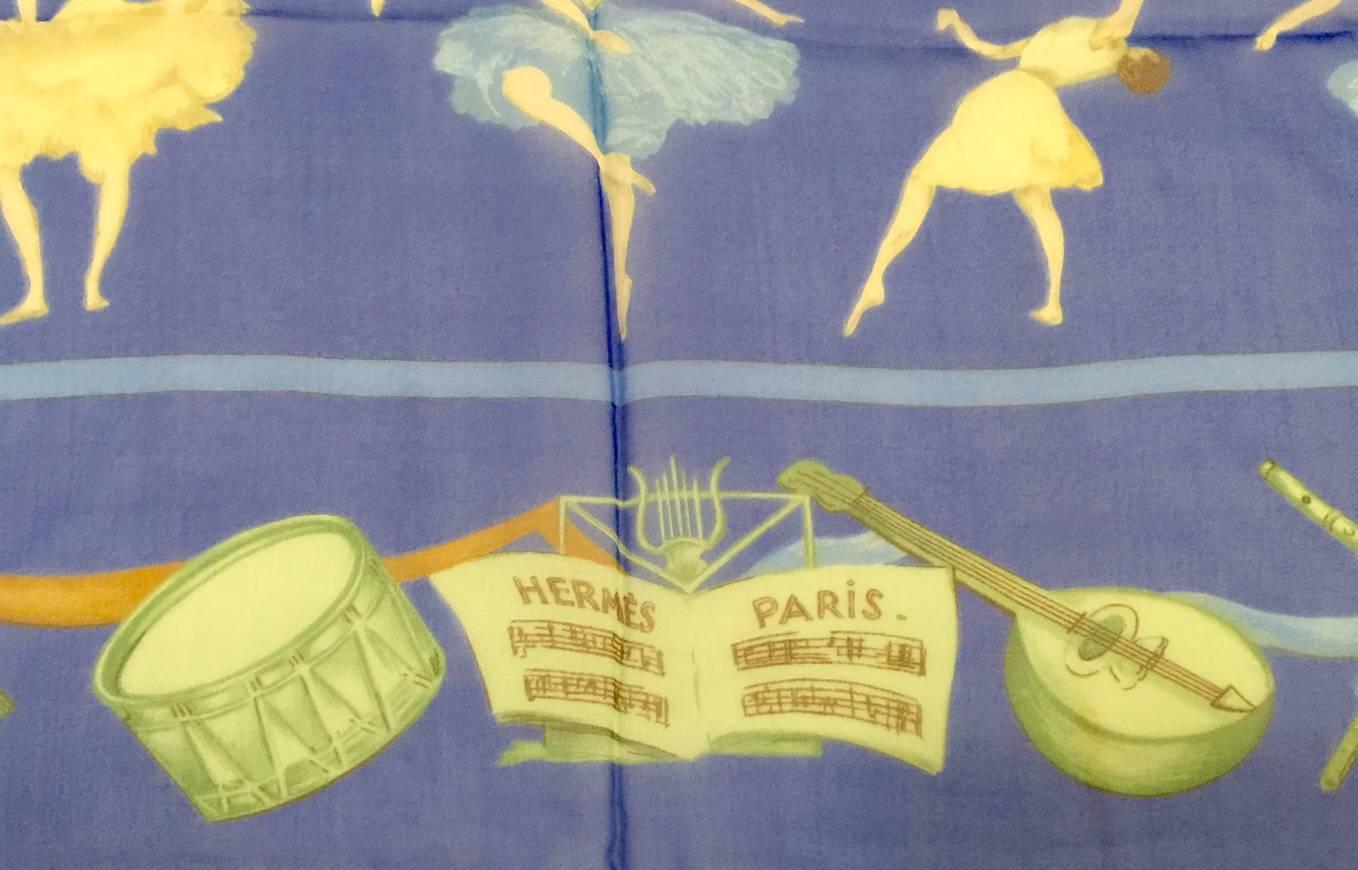 2011 Hermes Special Edition La Danse Blue Sheer Silk Scarf by Jean-Louis Clerc In Excellent Condition In Palm Beach, FL