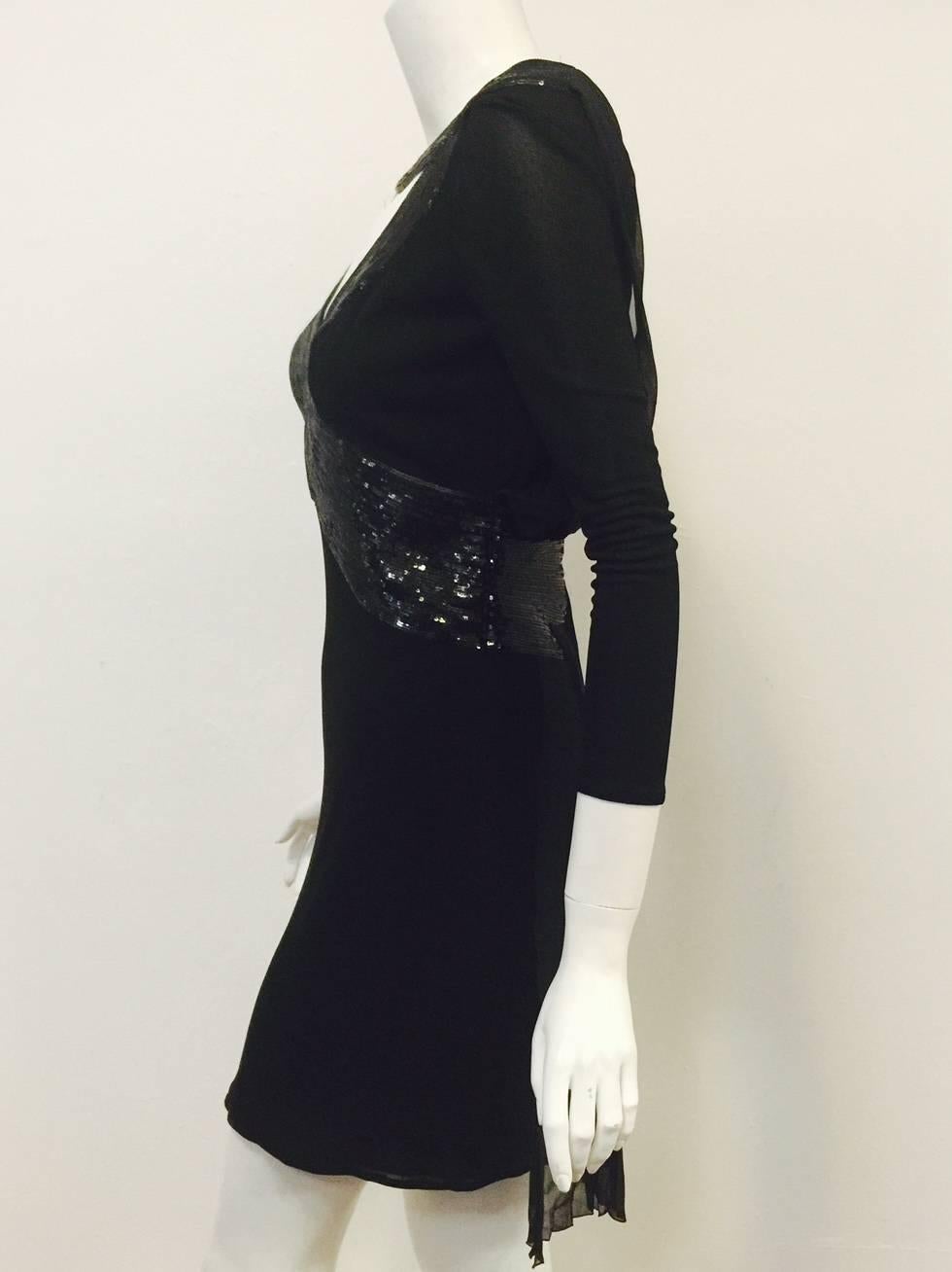 Women's Versace Black Viscose and Silk Cocktail Dress With Cutouts and Black Sequins