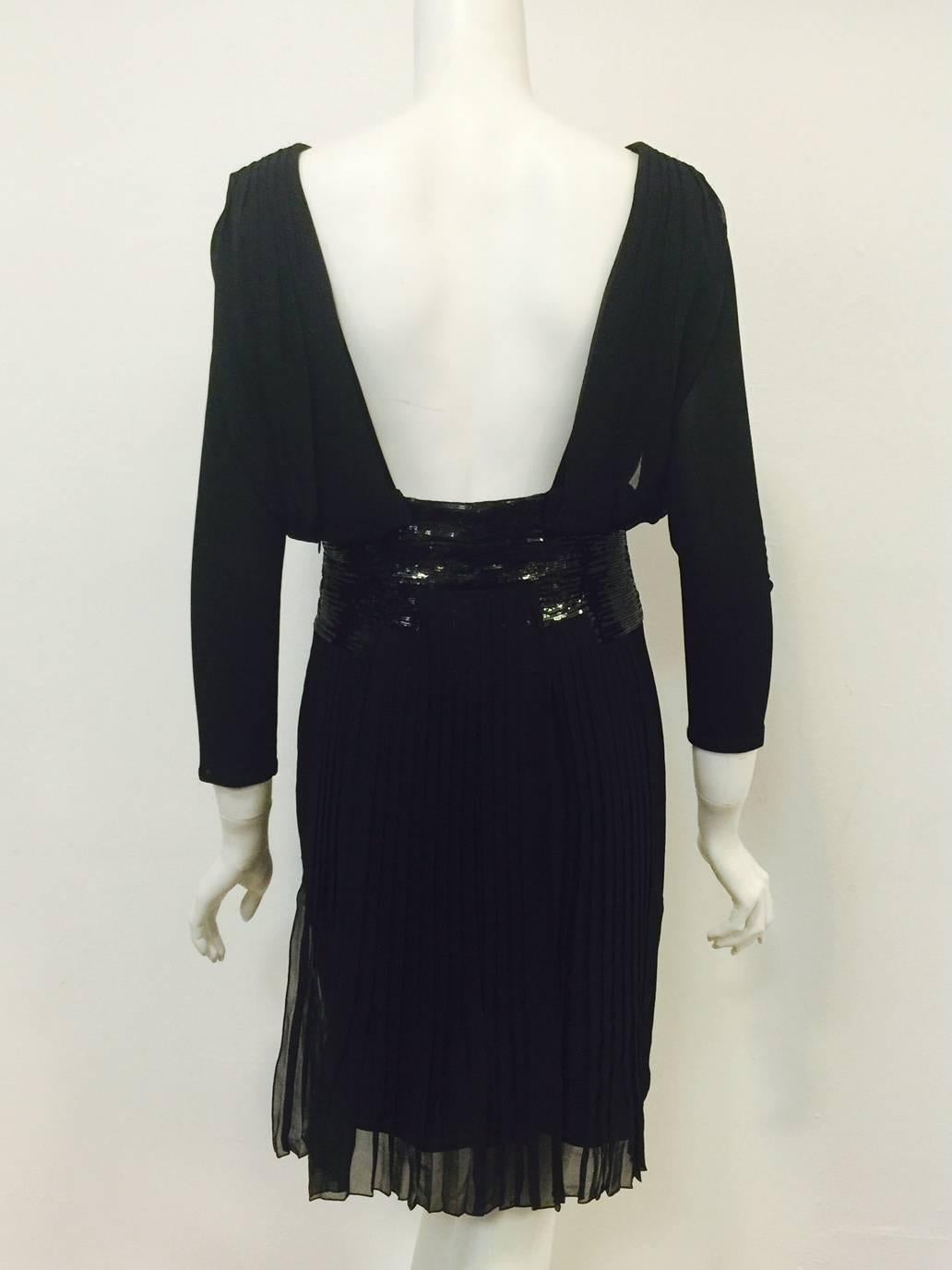 Versace Black Viscose and Silk Cocktail Dress With Cutouts and Black Sequins In Excellent Condition In Palm Beach, FL