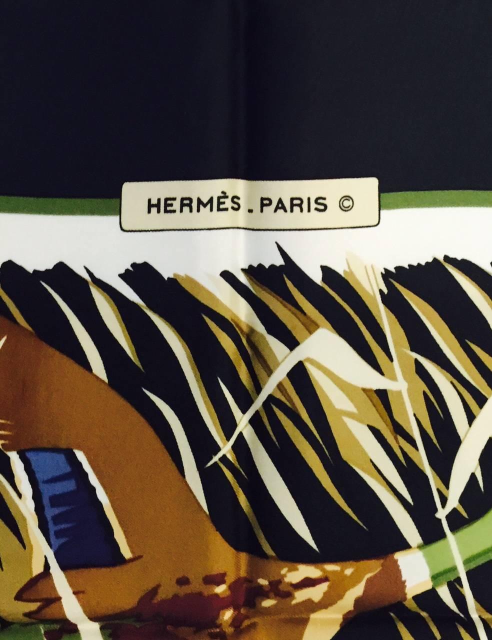 Designed by artist Christiane Vauzelles, this Hermes silk twill scarf entitled 