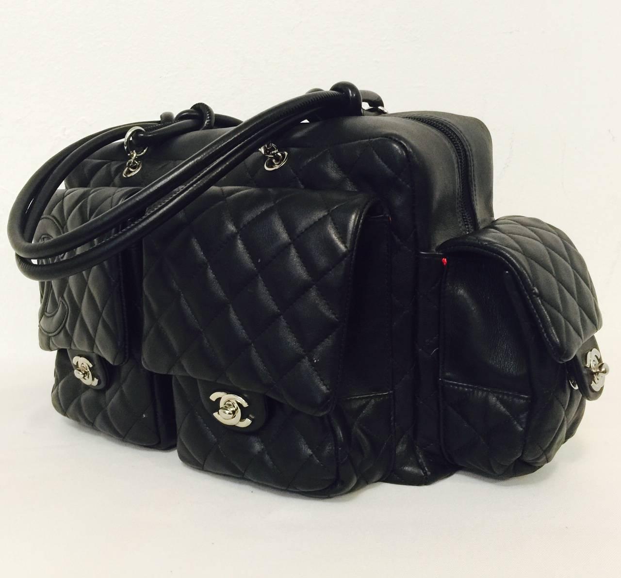 Chanel Large Black Diamond Quilted Cambon Reporter Bag Serial No. 8848673 In Excellent Condition In Palm Beach, FL
