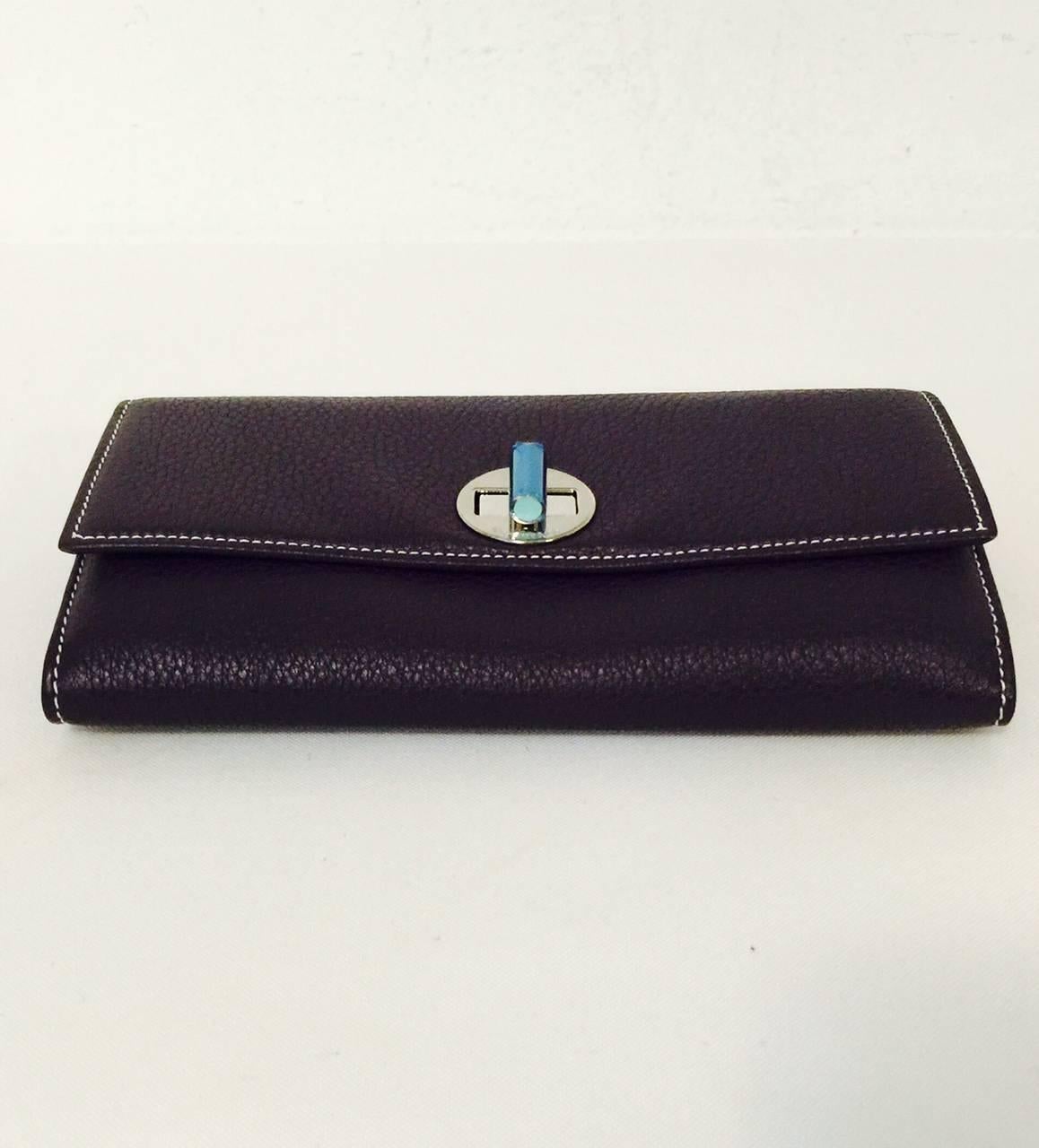 Women's Tiffany & Co. Aubergine Grained Leather Small City Clutch Above Excellent 
