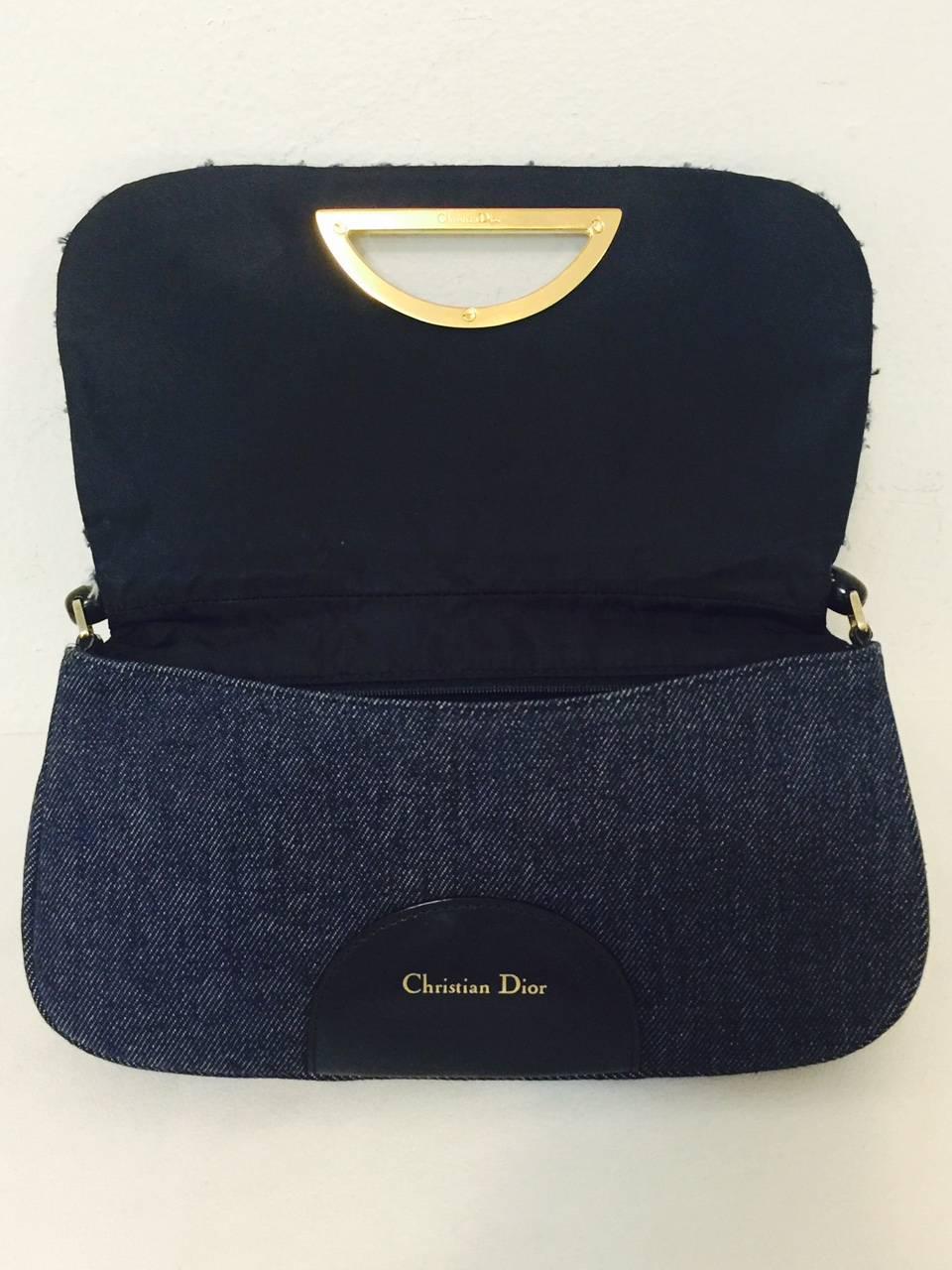 Black Christian Dior Patch Denim Malice Shoulder Bag With Navy Leather Trim  For Sale