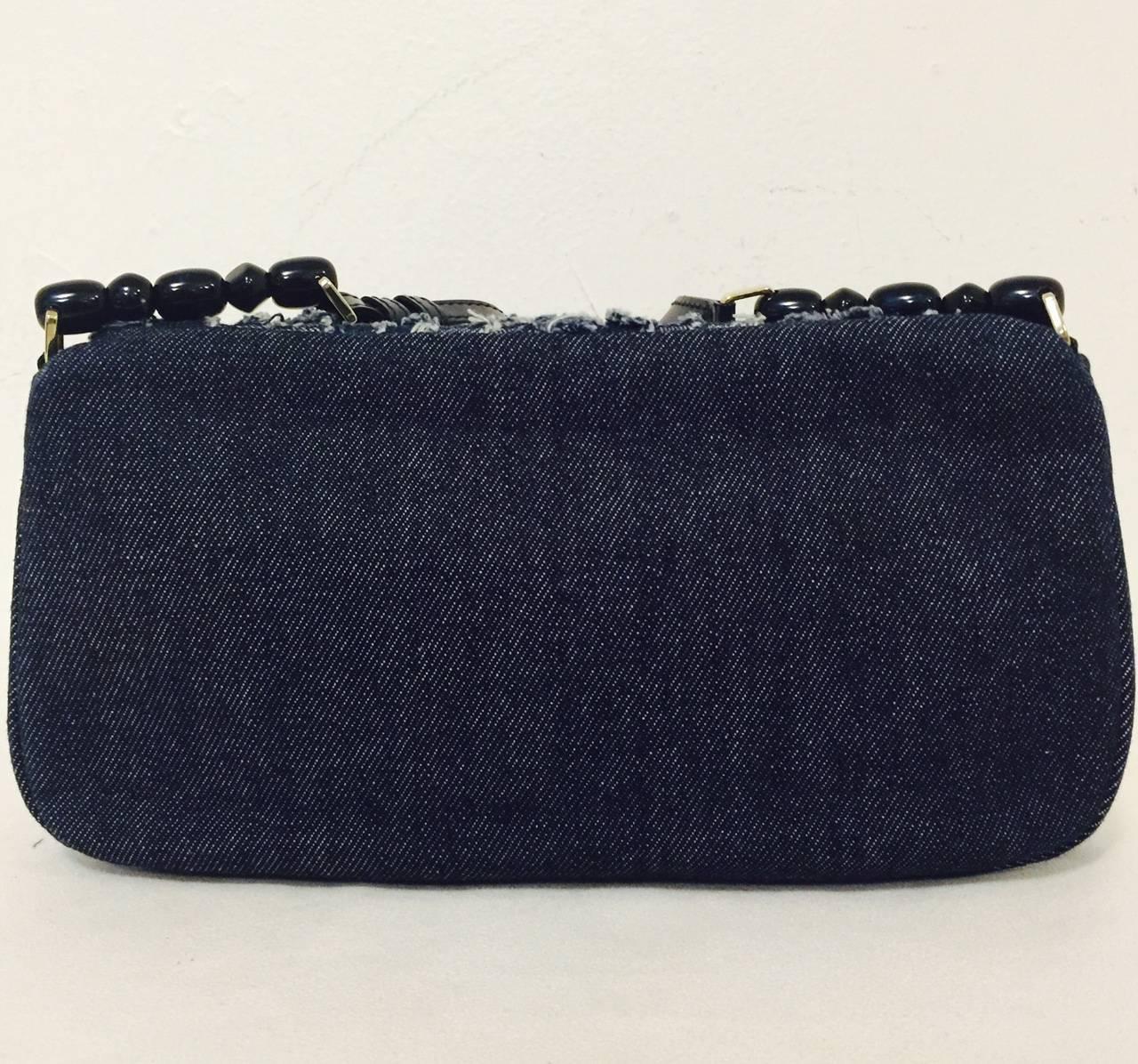 Christian Dior Patch Denim Malice Shoulder Bag With Navy Leather Trim  In Excellent Condition For Sale In Palm Beach, FL