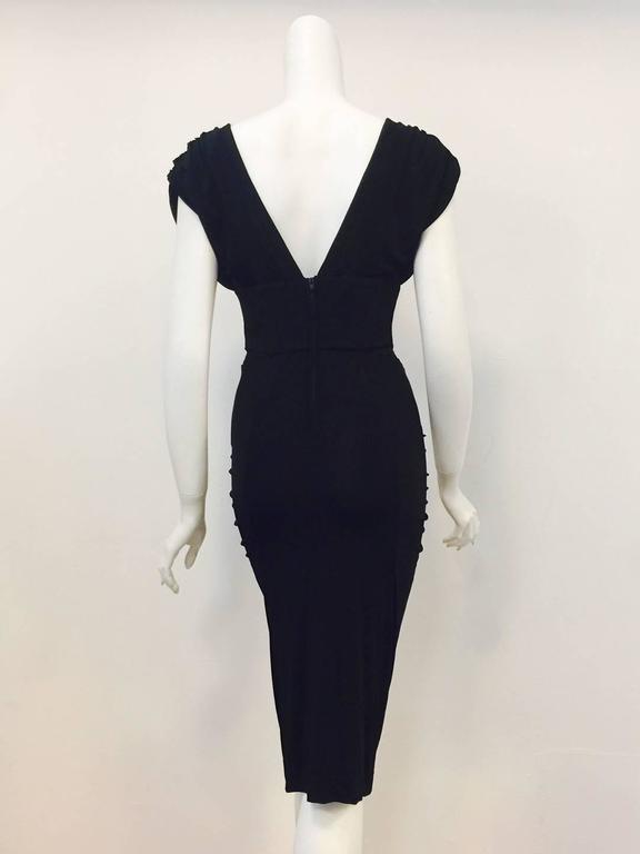 Just Cavalli Black Viscose Sheath Dress With Ruched Shoulders And Just Cavalli Black Viscose Sheath Dress With Ruched Shoulders And Side Panels In Excellent Condition For