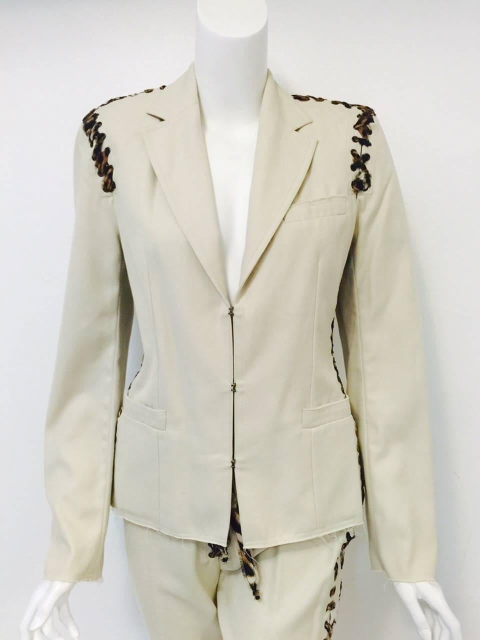 Beige Iconic 2002 Tom Ford for Yves Saint Laurent Rive Gauche Mombasa Pant Suit 
