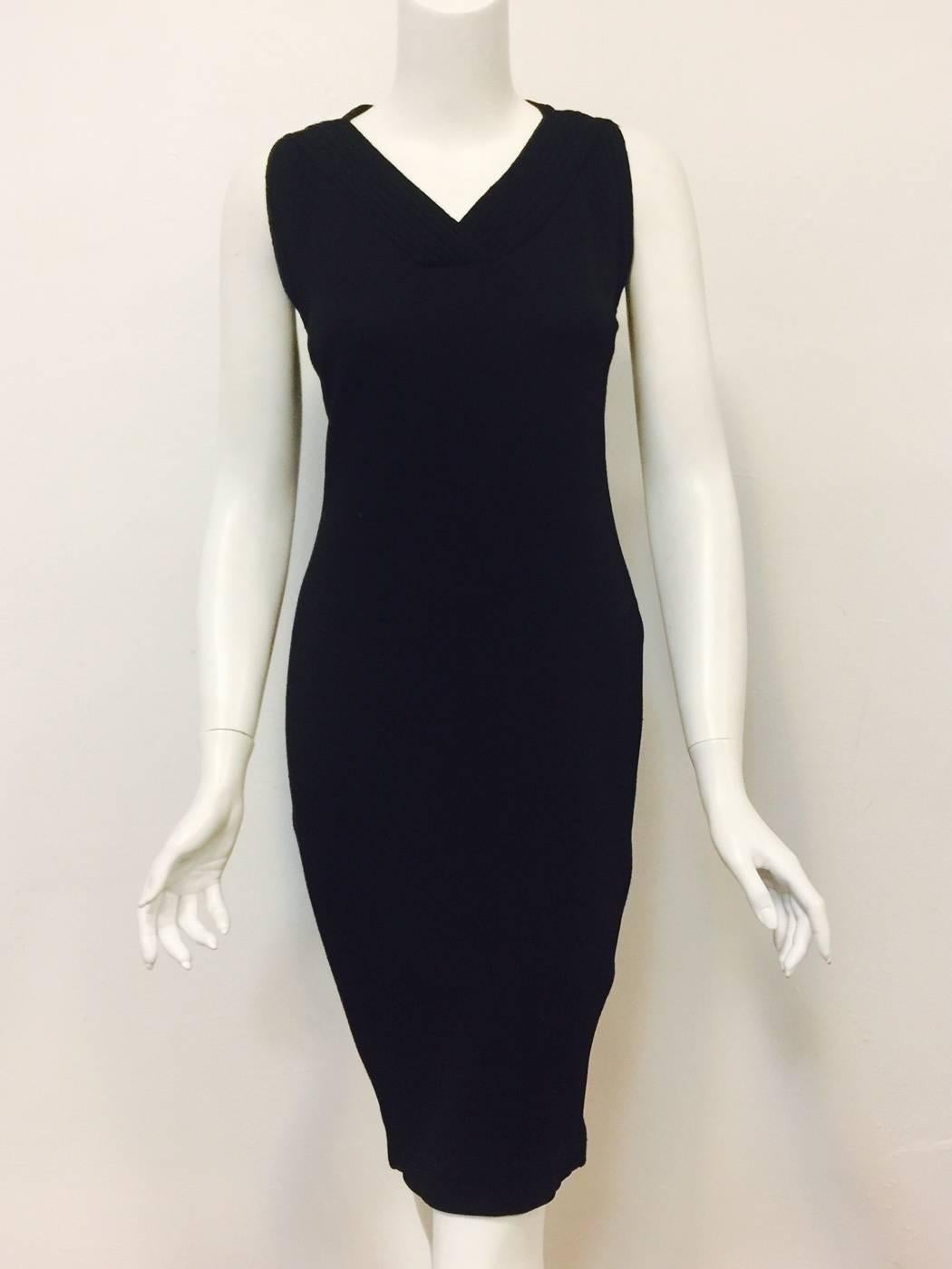 Gucci Black Viscose and Wool Blend Belted Sleeveless Sheath In Excellent Condition In Palm Beach, FL