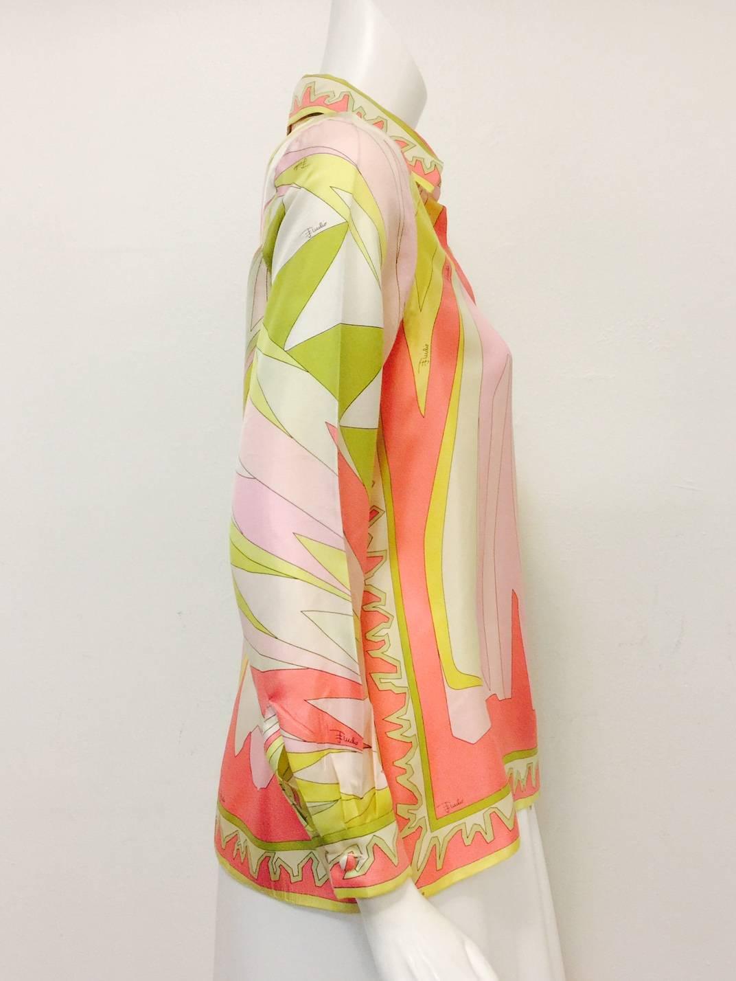 Exquisite Emilio Pucci Abstract Print Silk Blouse   In Excellent Condition In Palm Beach, FL