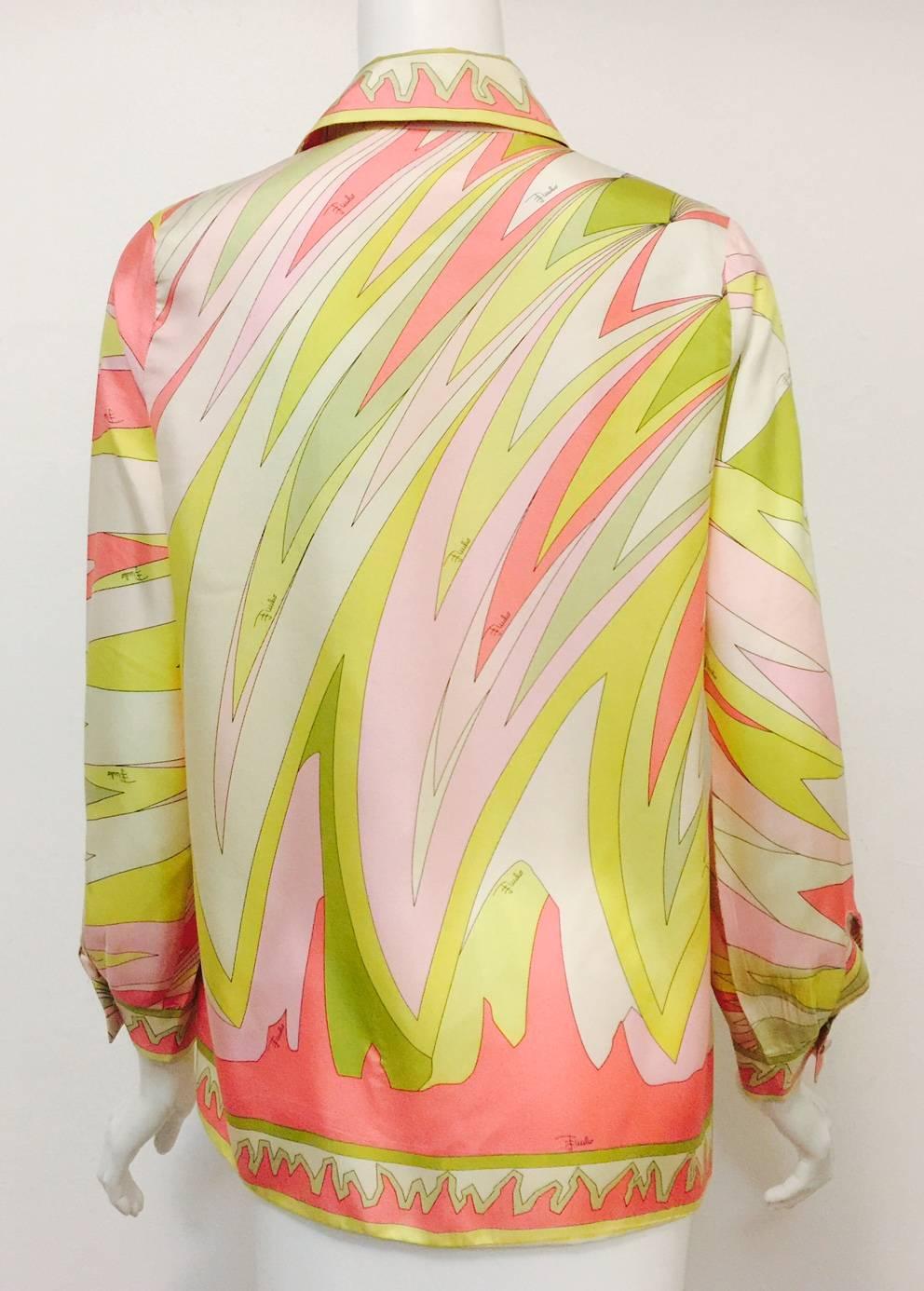 Beige Exquisite Emilio Pucci Abstract Print Silk Blouse  