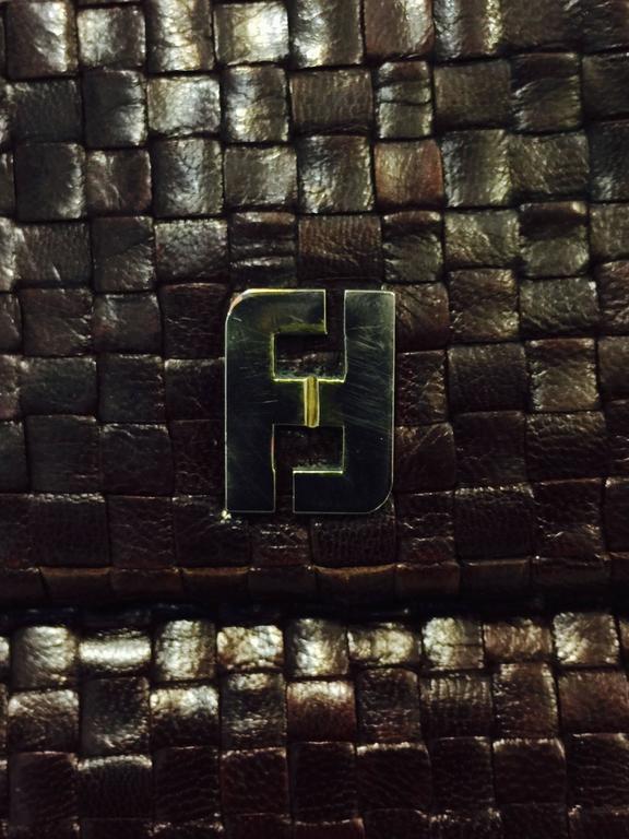 Vintage Fendi Plaited Burgundy Leather Flap Clutch For Sale at 1stdibs