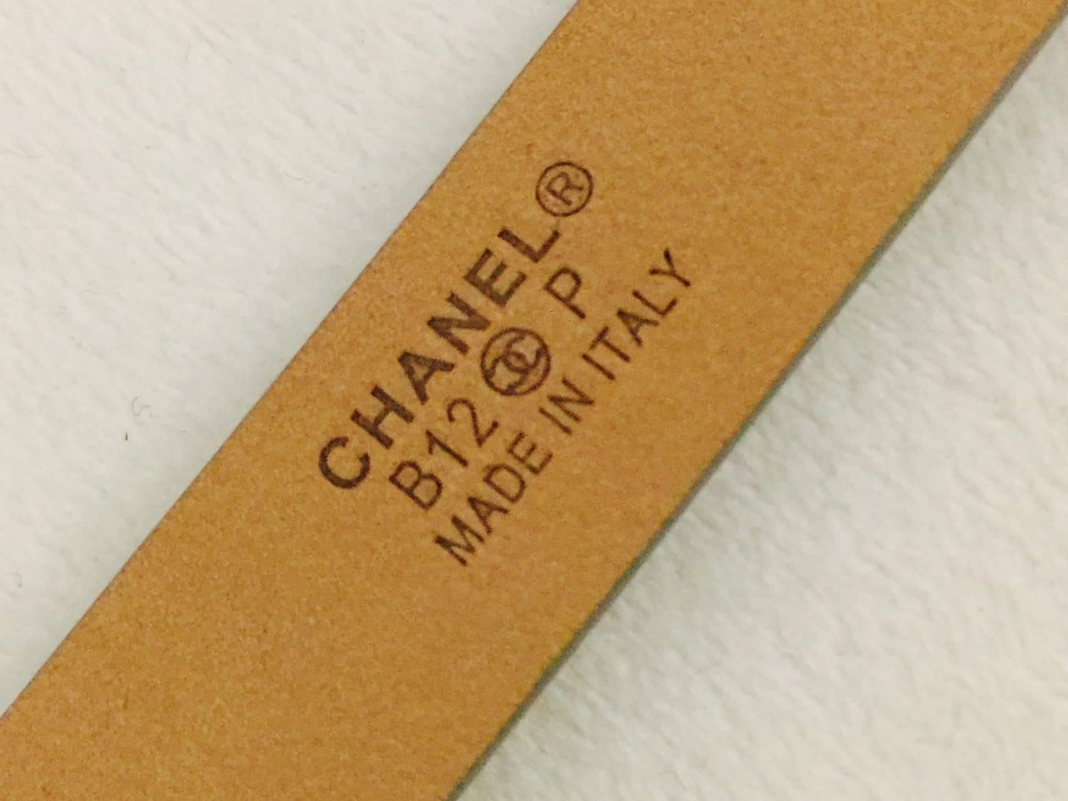 Women's New 2012 Chanel Silver Metallic Leather Skinny Belt W. Signature Logo Buckle 