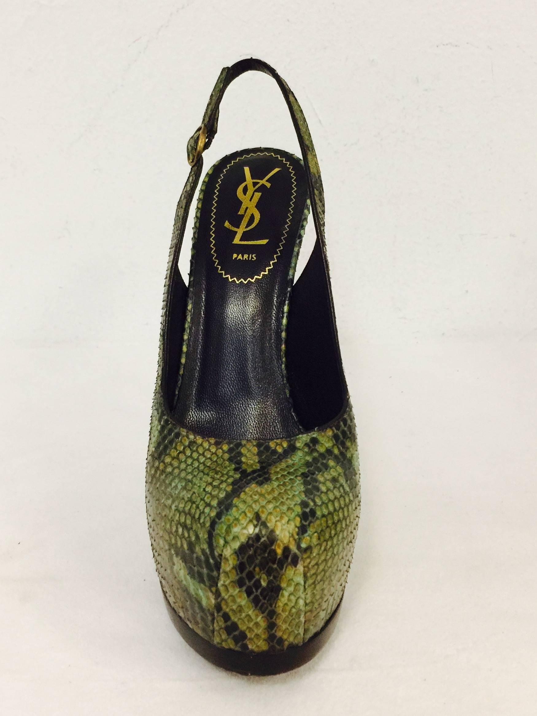 Women's YSL Multicolor Snakeskin Platform Sling Back High Heels 