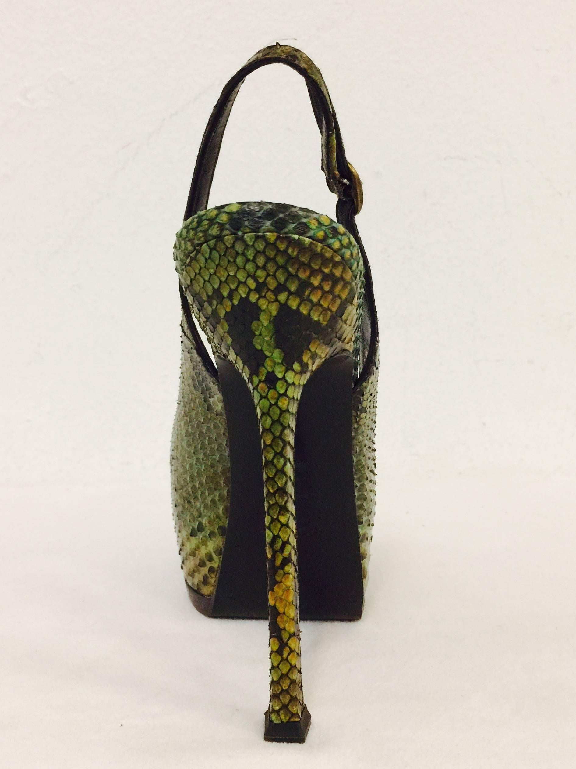 YSL Multicolor Snakeskin Platform Sling Back High Heels  In Excellent Condition In Palm Beach, FL