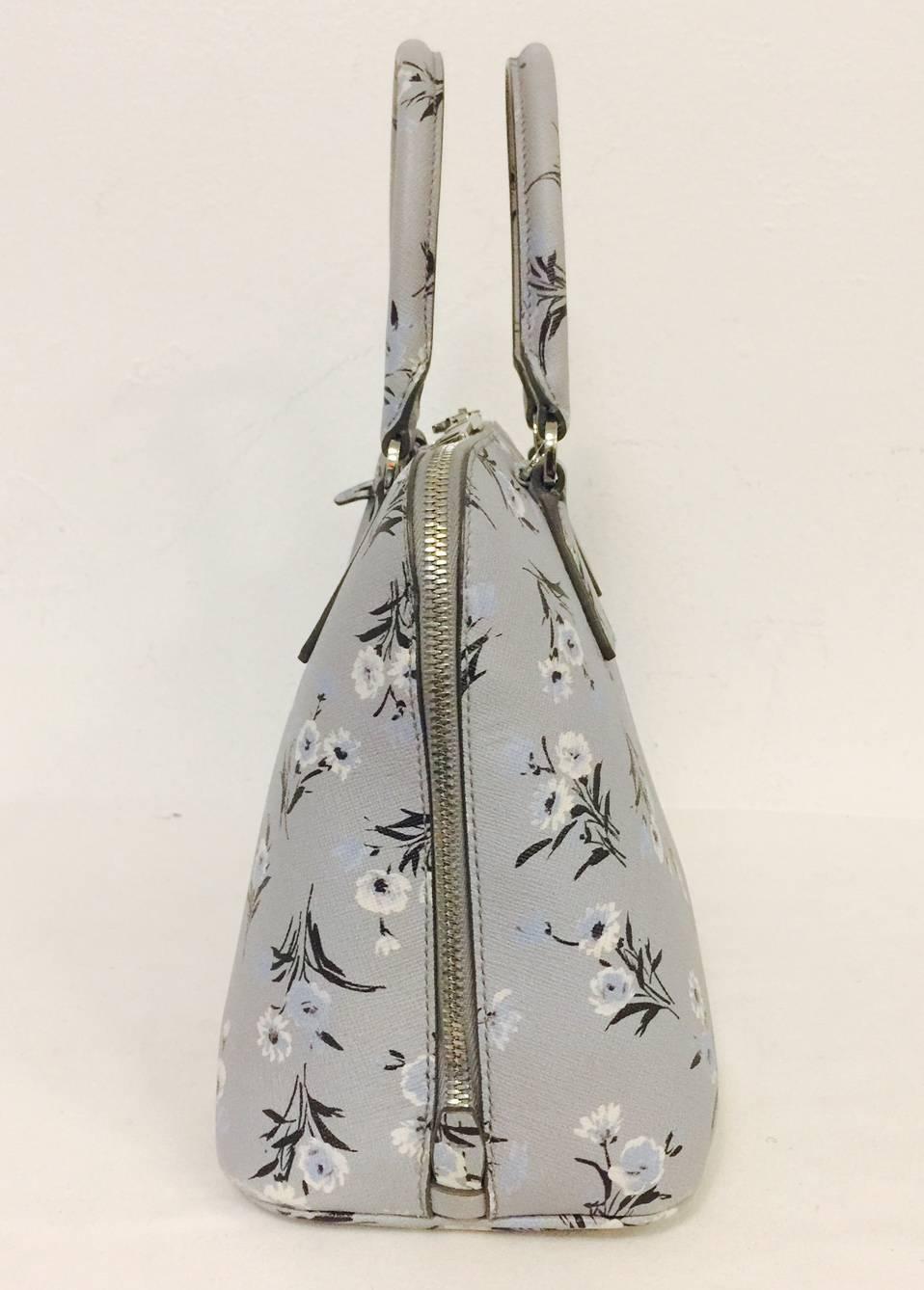 Prada Floral Print Signature Saffiano Leather Satchel With Shoulder Strap  In Excellent Condition In Palm Beach, FL