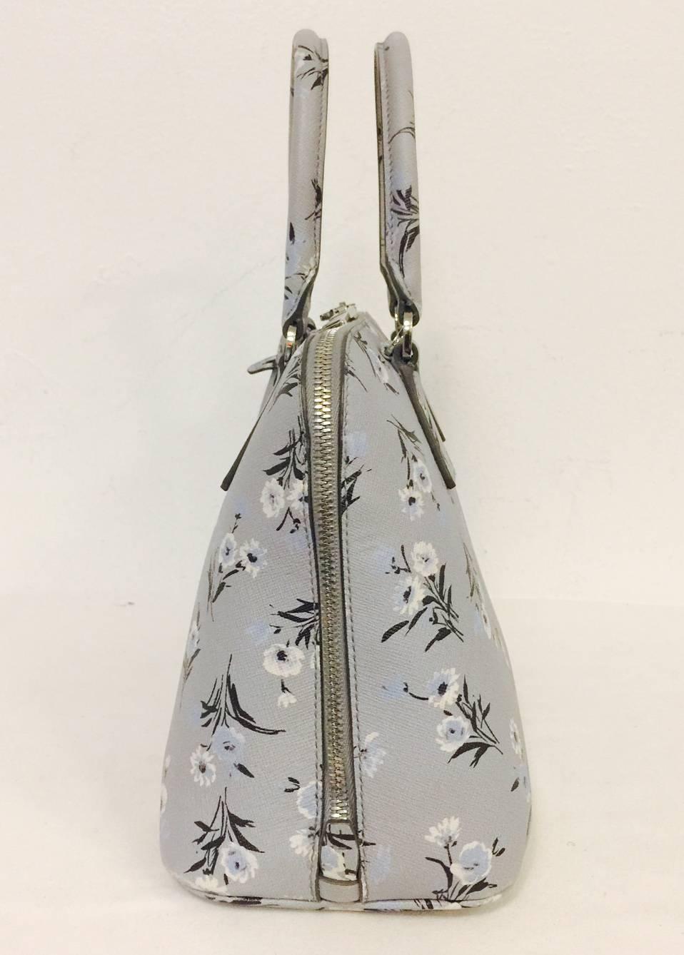 Prada Floral Print Signature Saffiano Leather Satchel With Shoulder Strap In Excellent Condition In Palm Beach, FL