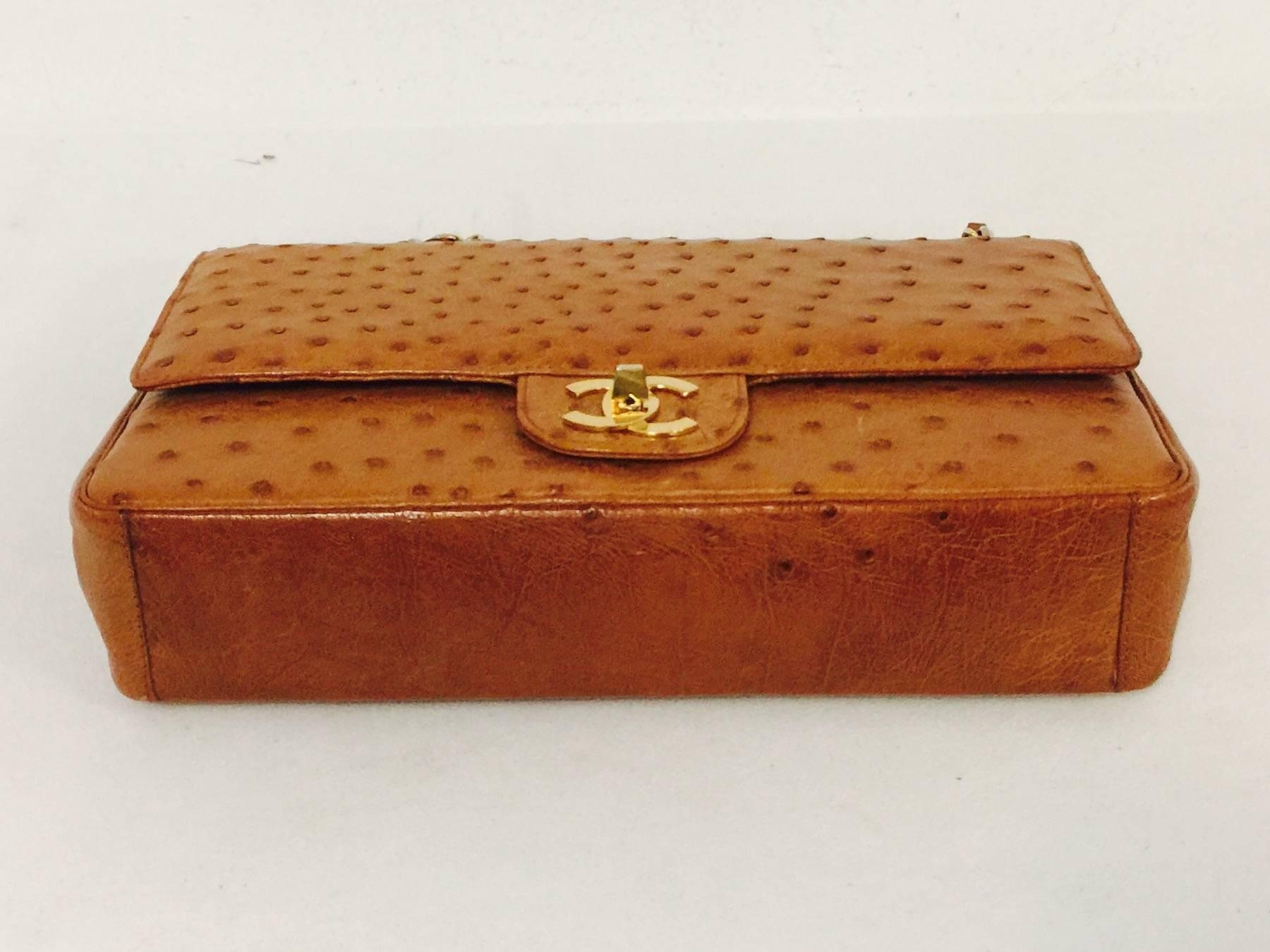 Brown Vintage Chanel 1 Series Cognac Ostrich 2.55 Medium With Gold Hardware No. 120501
