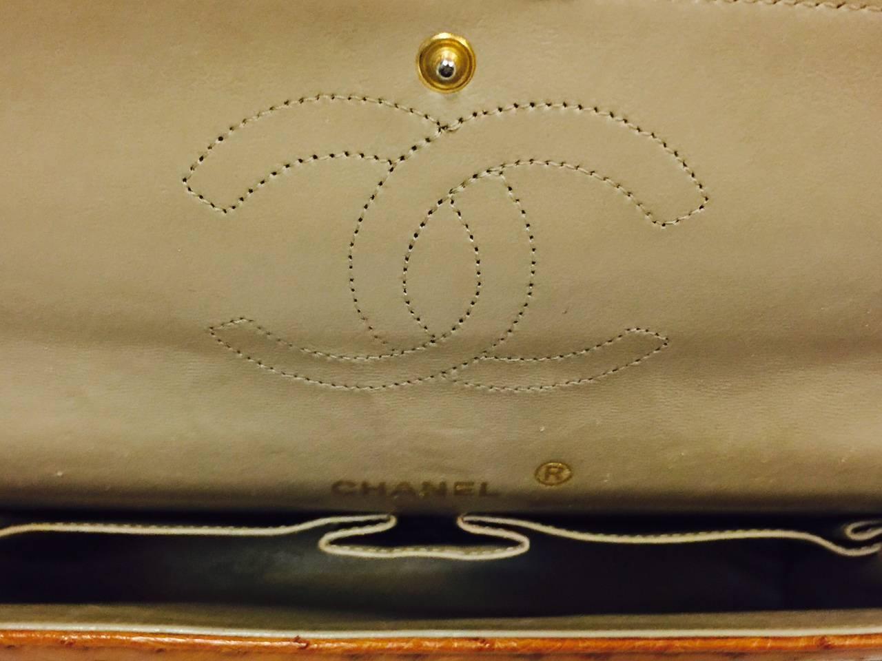 Vintage Chanel 1 Series Cognac Ostrich 2.55 Medium With Gold Hardware No. 120501 In Excellent Condition In Palm Beach, FL