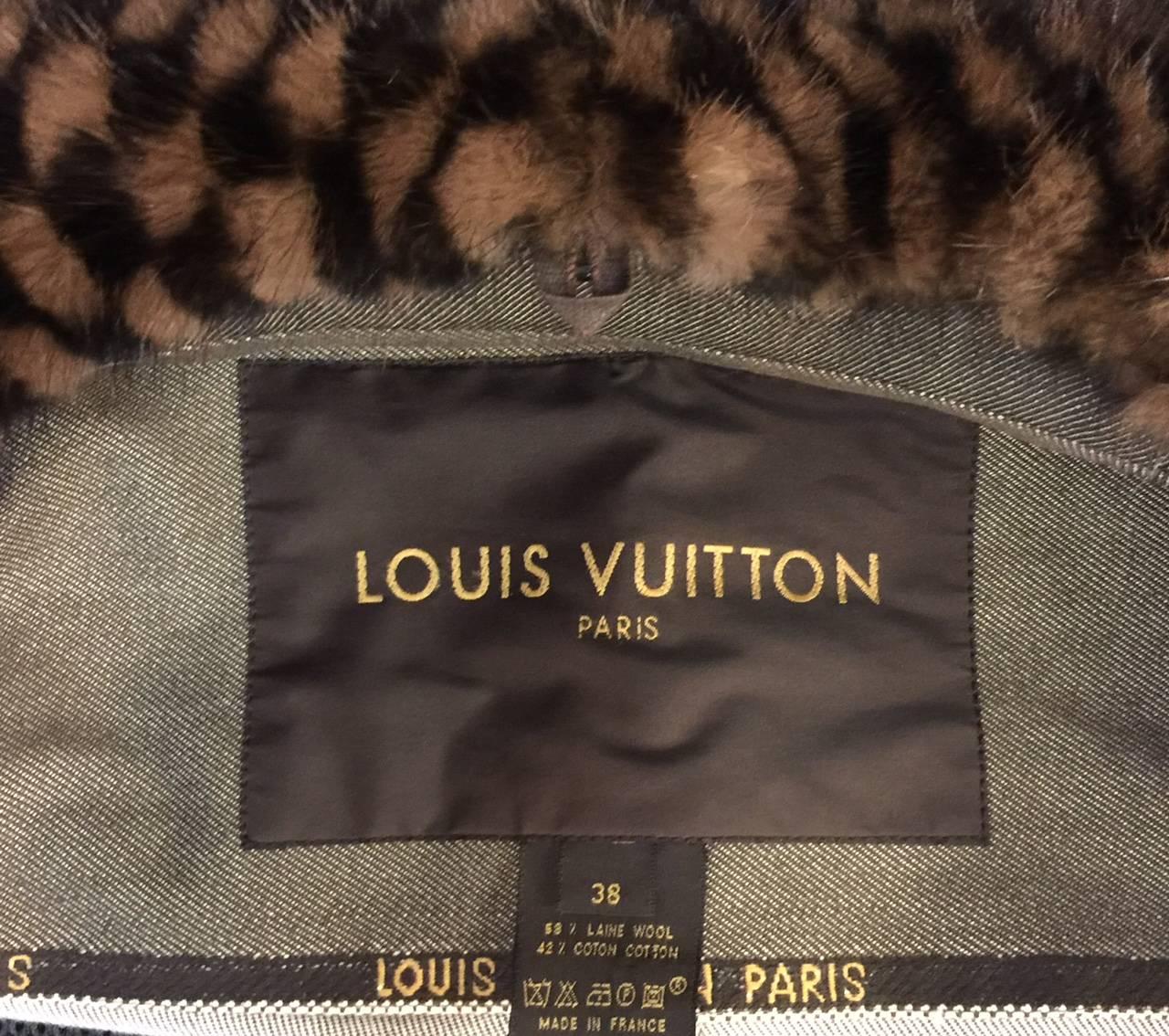 Louis Vuitton Autumn Wheat Denim Jacket W Removable Damier Mink Collar In Excellent Condition In Palm Beach, FL