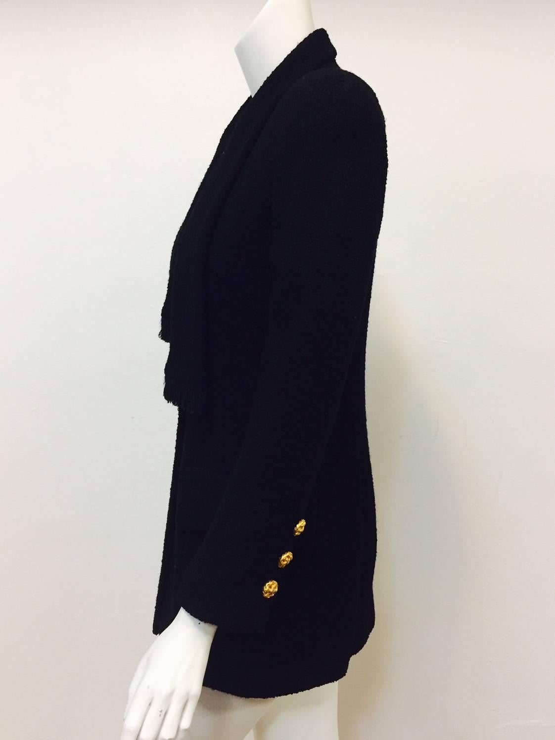 Chanel Fall 1992 Black Boucle Wool Jacket W Gold Tone Basket Weave Buttons 1