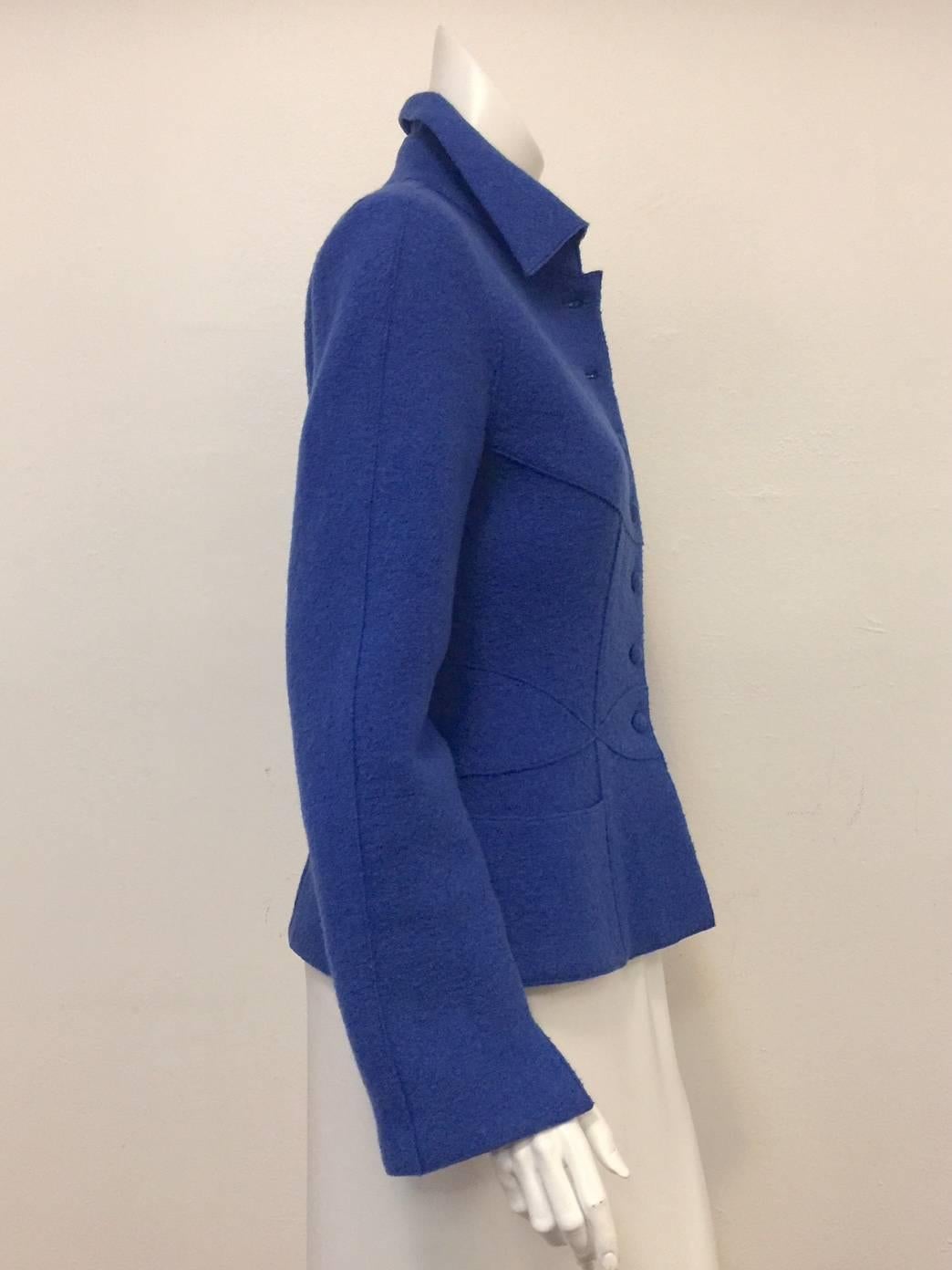 Chanel Fall 1999 Bright Blue Boiled Wool Fitted Jacket With Slits In Excellent Condition In Palm Beach, FL