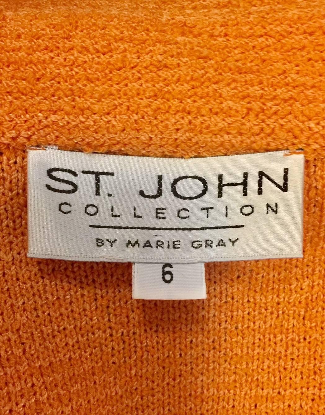 St. John Collection Orange Wool Blend Knit Skirt Suit With Enamel Buttons  In Excellent Condition In Palm Beach, FL