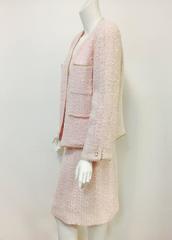 Spring 1999 Chanel Blush Pink Boucle Tweed Skirt Suit/Freshwater Pearl Trim