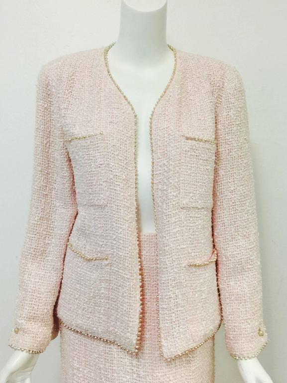 Spring 1999 Chanel Blush Pink Boucle Tweed Skirt Suit/Freshwater Pearl