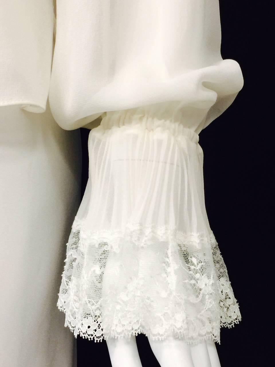 Valentino Ivory Sheer Silk Poet Blouse With Satin Trim and Lace Detail 1