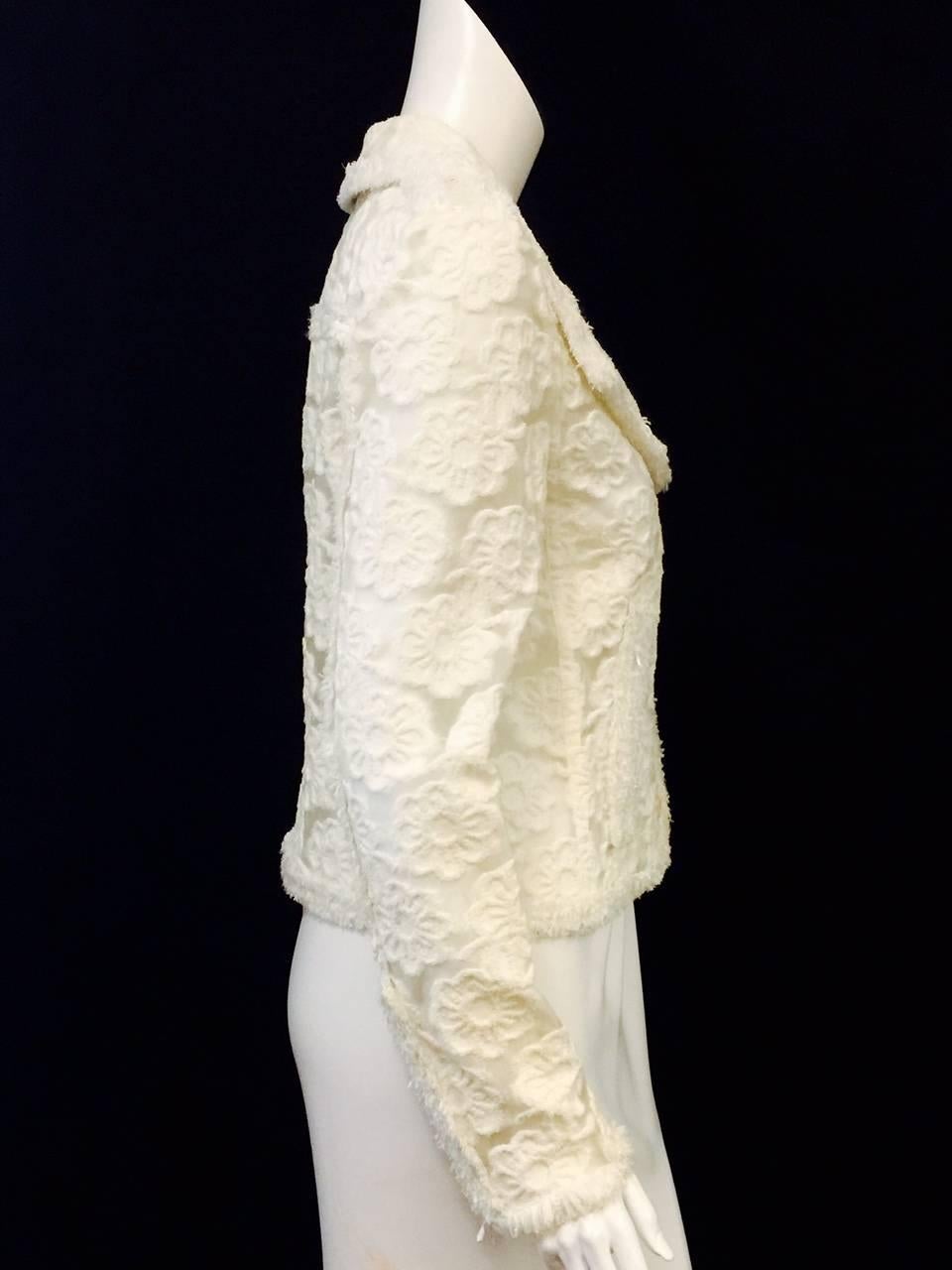 Women's 2009 Cruise Chanel Ivory Polyurethane Biker Jacket With Camellias Allover 