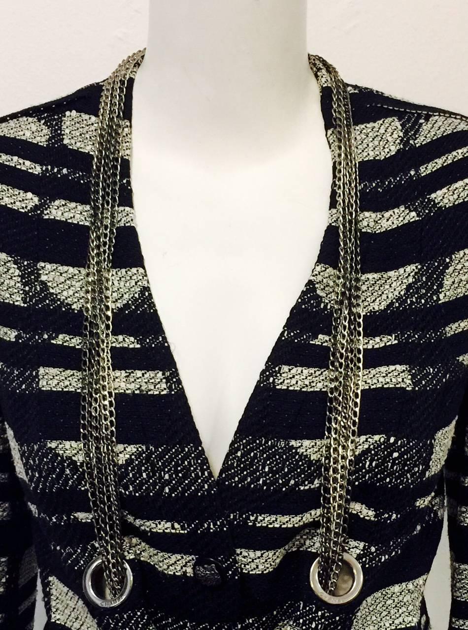 Women's Chanel 2008 Spring Cotton Blend Geometric Print Jacket w. Silver Tone Chains
