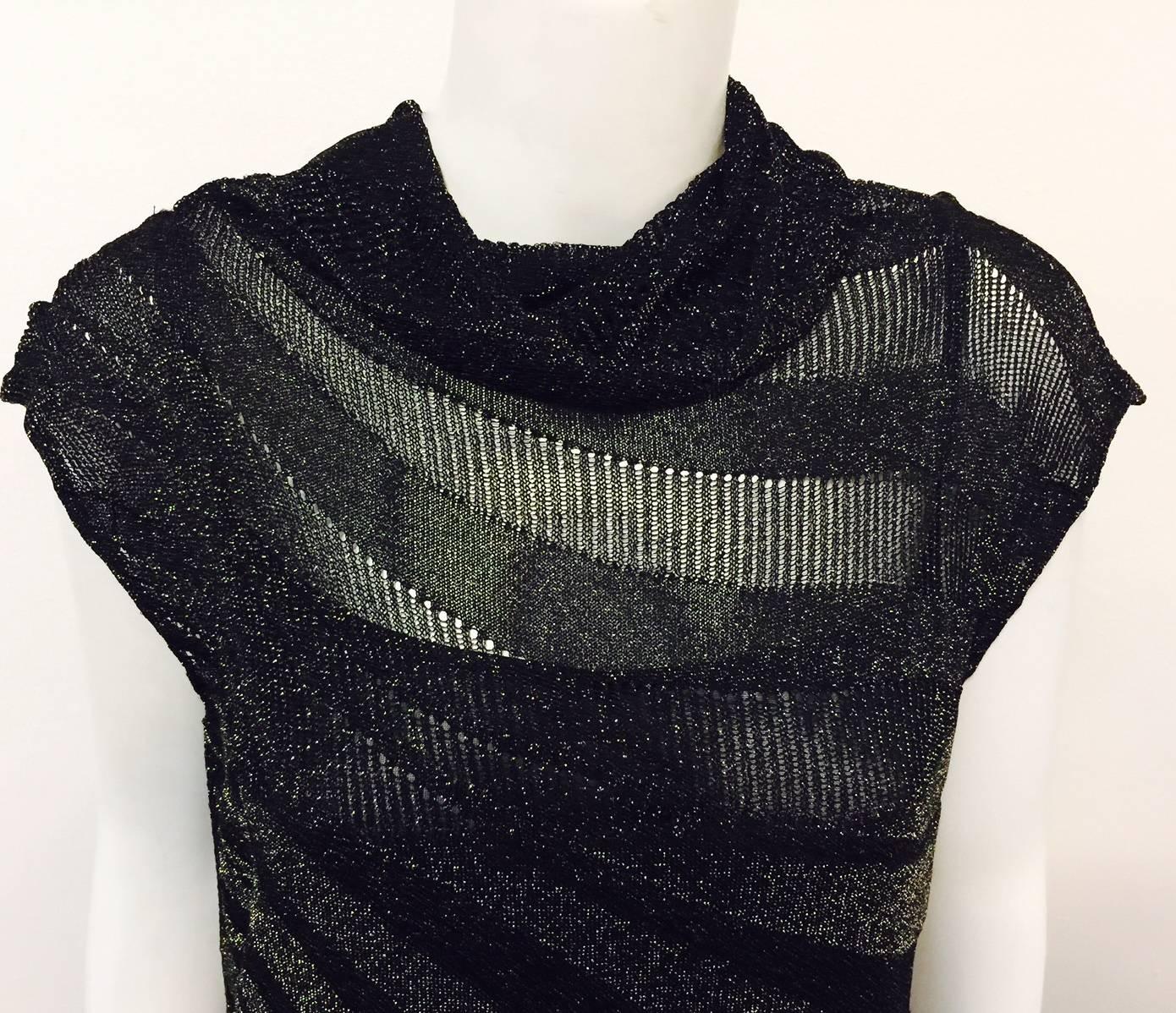 New Escada Black and Gold Metallic Knit Cap Sleeve Dress With Cowl Neck 2