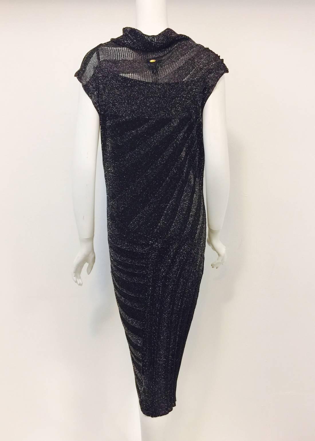 New Escada Black and Gold Metallic Knit Cap Sleeve Dress With Cowl Neck In New Condition In Palm Beach, FL