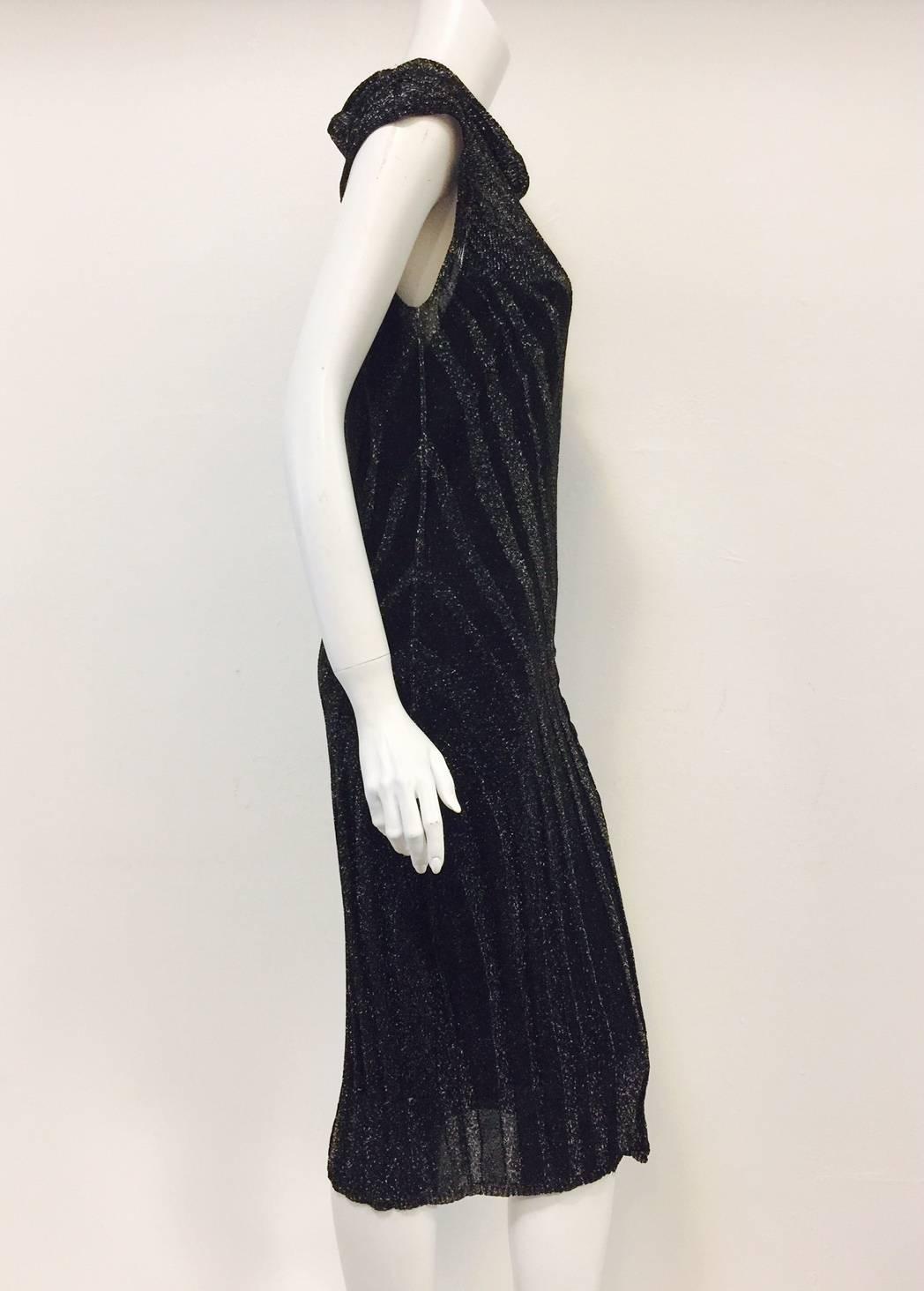 New Escada Black and Gold Metallic Knit Cap Sleeve Dress With Cowl Neck 1