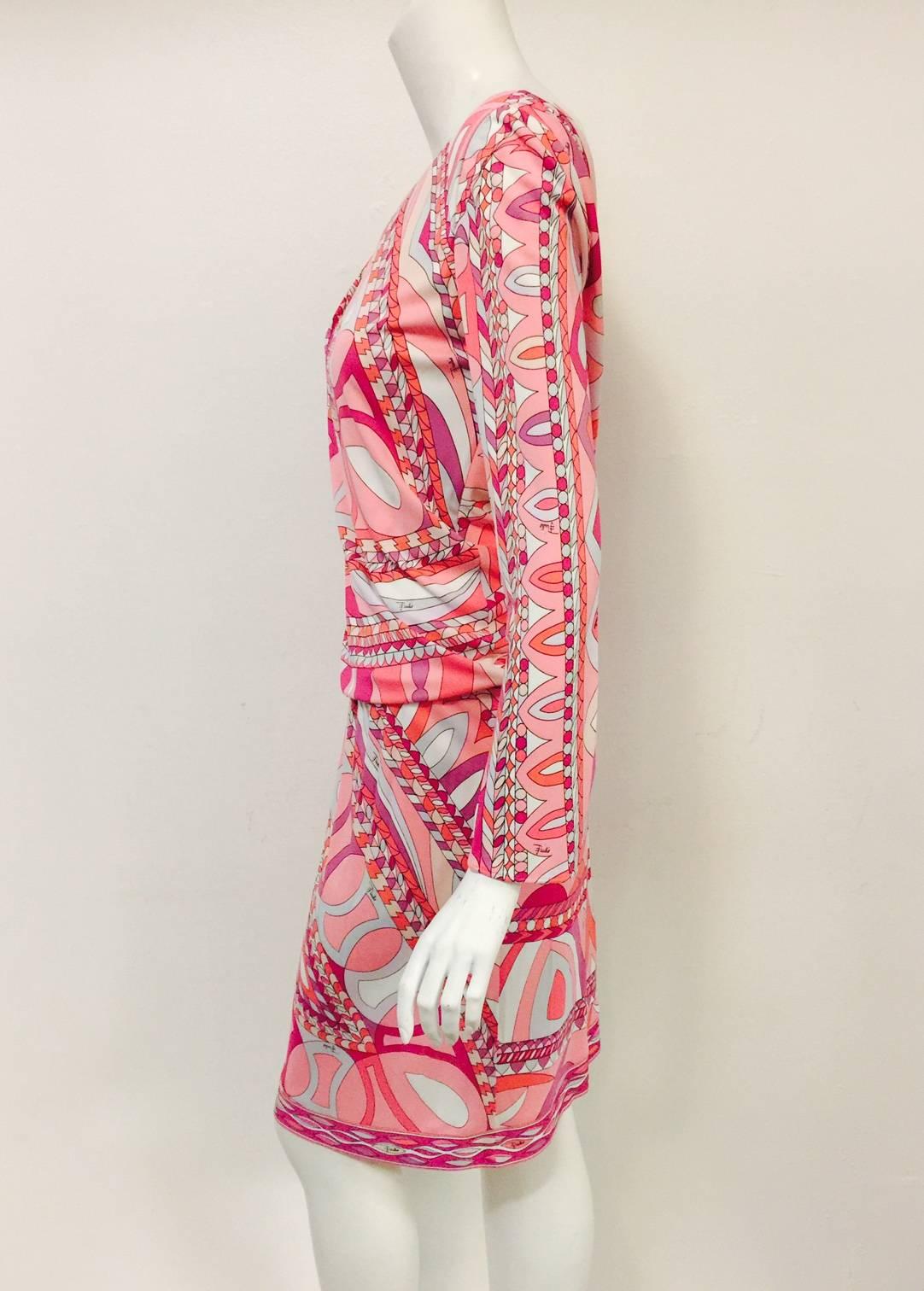 NWT Emilio Pucci Print Long Sleeve Dress With Deep V Back In New Condition In Palm Beach, FL