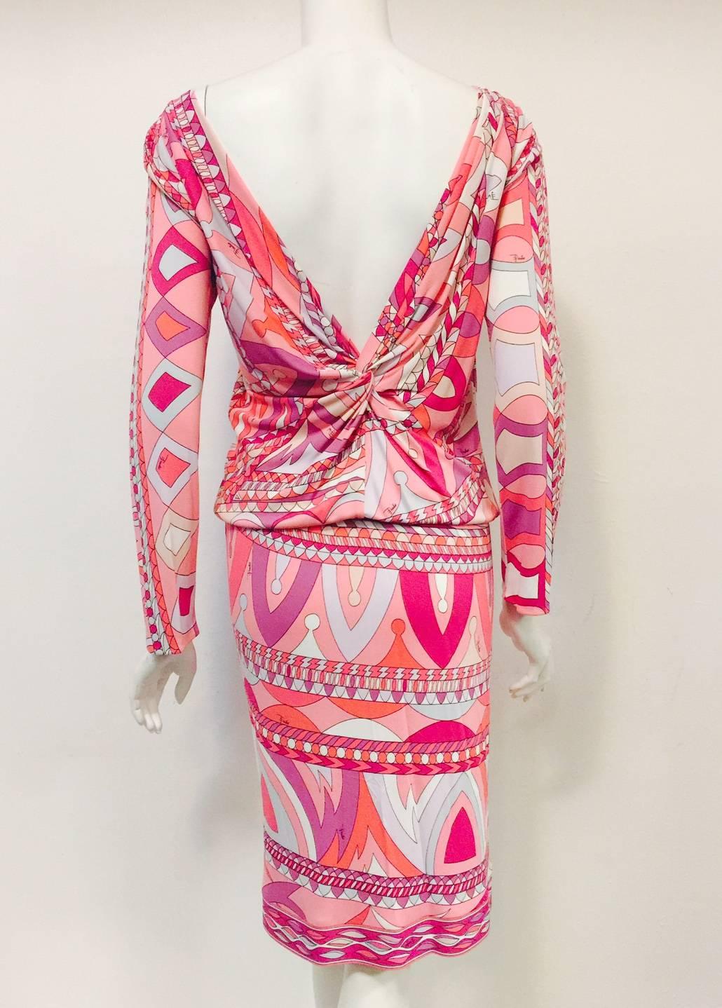 Women's NWT Emilio Pucci Print Long Sleeve Dress With Deep V Back