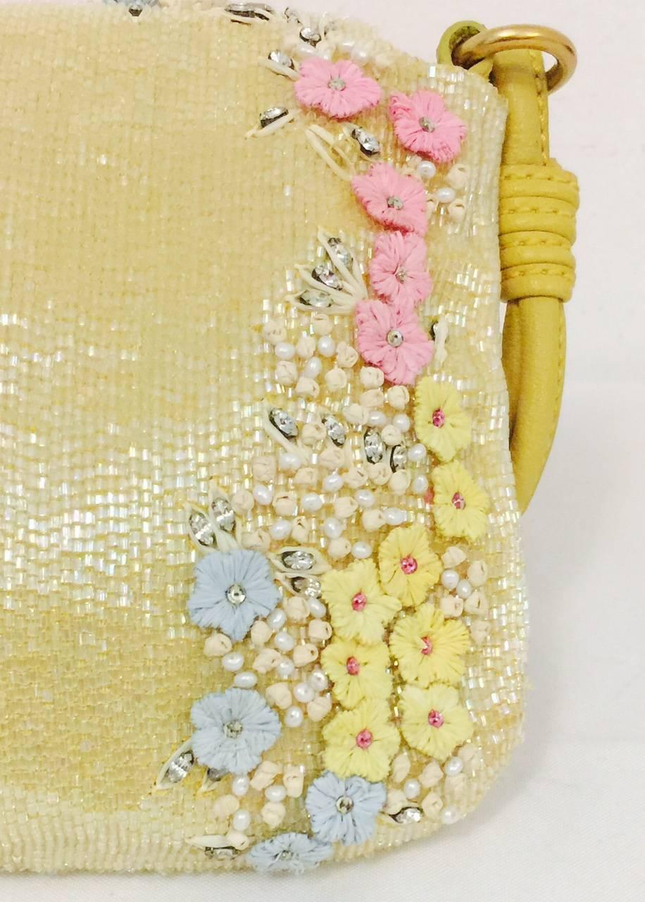 Beige Valentino Garavani Beaded and Embroidered Satin Flap Evening Shoulder Bag