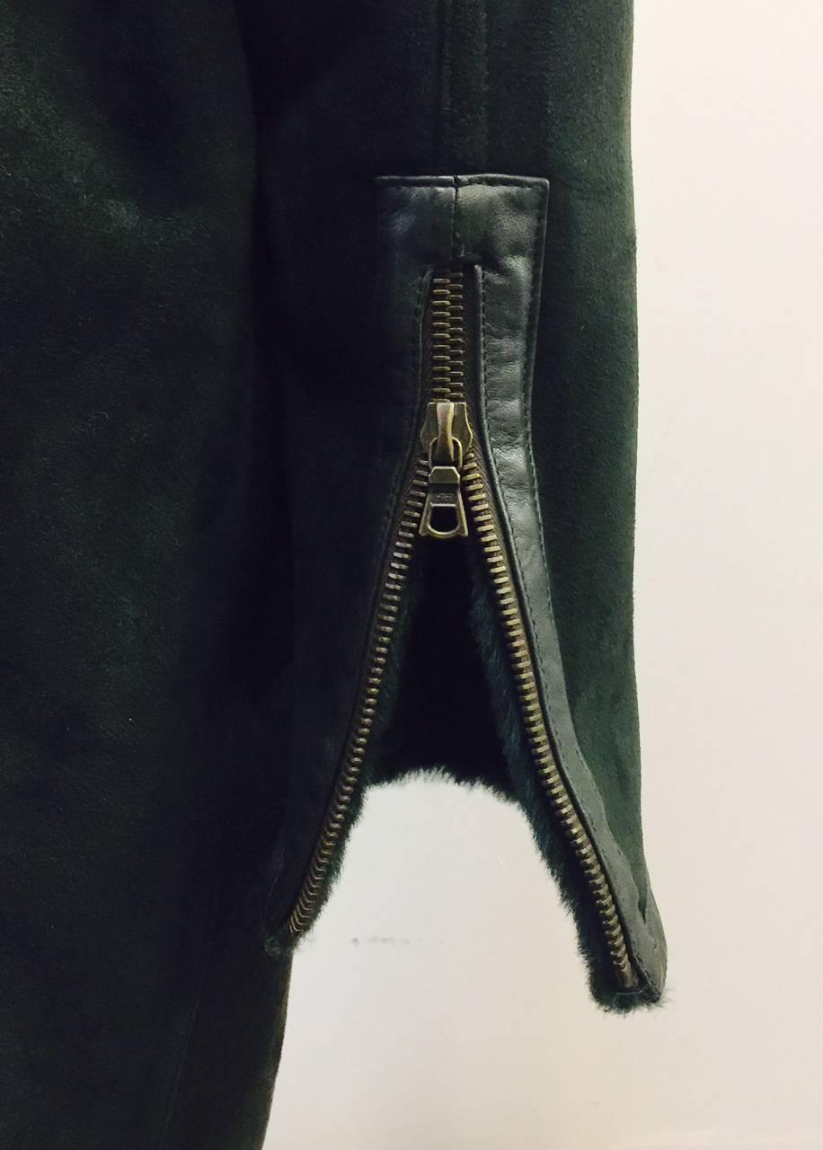 Gianni Versace Deep Forest Green Shearling Coat With Shawl Collar  In Excellent Condition For Sale In Palm Beach, FL