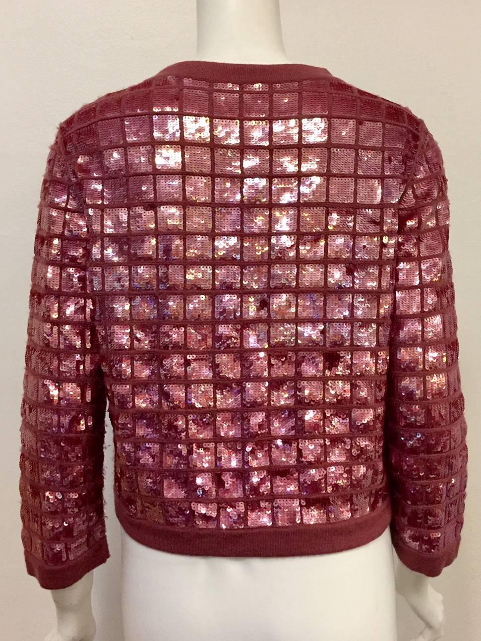 Brown 2008 Chanel Med. Burgundy Cashmere Cardigan Iridescent Sequin Embroidery 