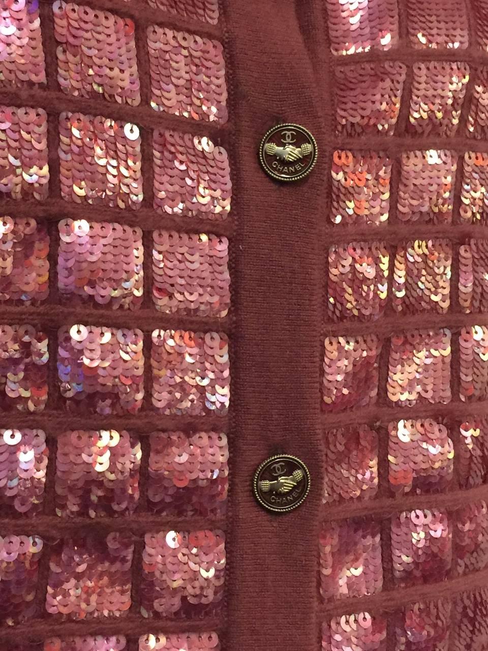 Women's 2008 Chanel Med. Burgundy Cashmere Cardigan Iridescent Sequin Embroidery 