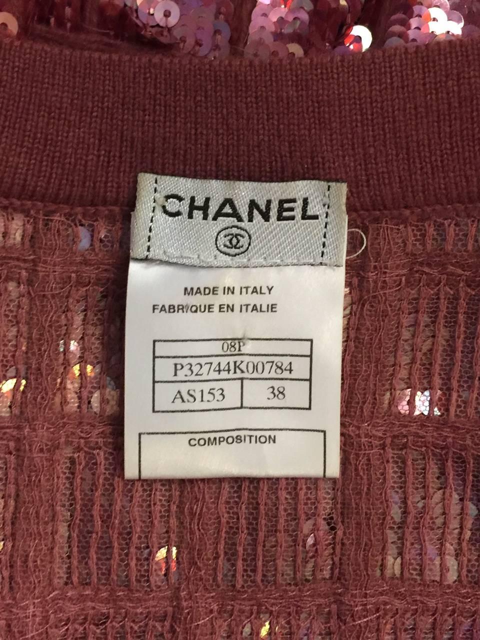 2008 Chanel Med. Burgundy Cashmere Cardigan Iridescent Sequin Embroidery  1