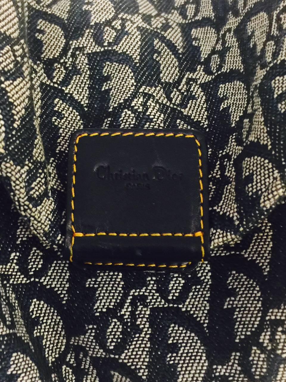 Black Christian Dior Blue Monogram Denim Collapsible Flap Hand Bag/Double Straps