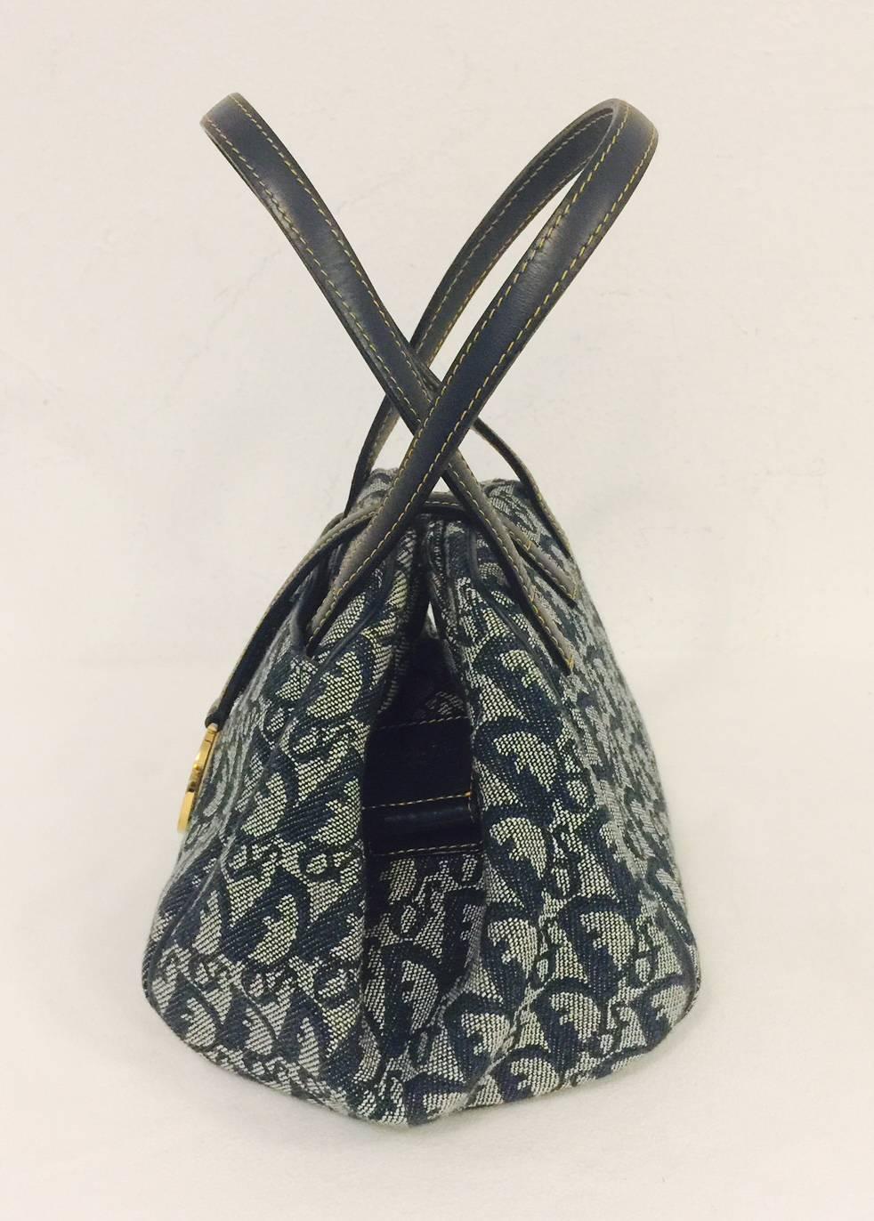 Women's Christian Dior Blue Monogram Denim Collapsible Flap Hand Bag/Double Straps