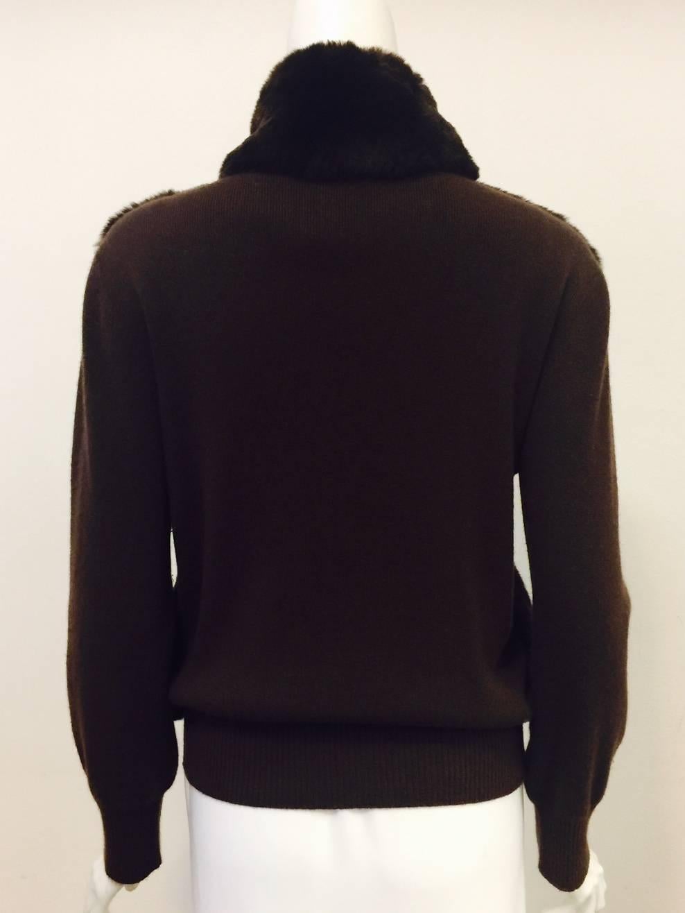 Neiman Marcus Cashmere Chocolate Cardigan/Sheared Beaver Front In Excellent Condition For Sale In Palm Beach, FL