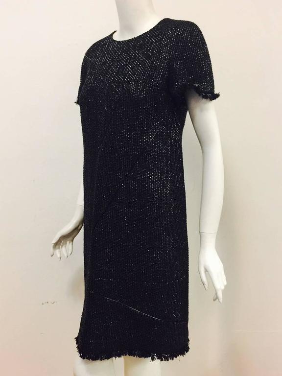 Chanel Short Sleeve Black Metallic Tweed Shift Dress With Polyurethane ...