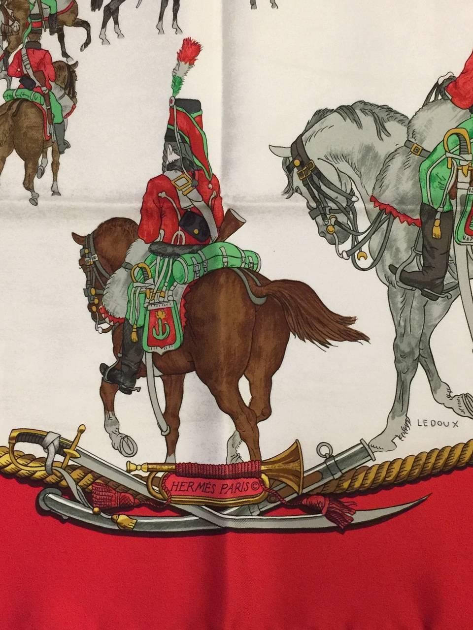 Hermes Marine et Cavalerie  2 Pluviose AN III 1795 Silk Twill Scarf by Ledoux In Excellent Condition In Palm Beach, FL